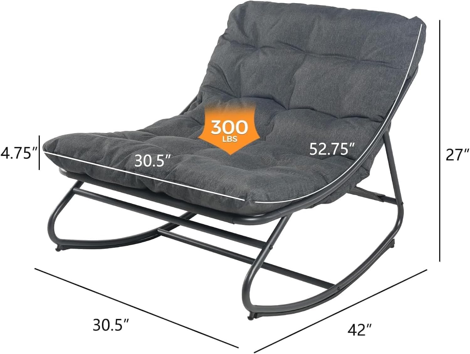 Outdoor Rocking Chair,E-Coated Modern Cozy Lounge Rocker Chair for Both Outdoor Indoor with Puffy Cushion, Patio Rocking Chair for Porch,Deck,Garden, Balcony,Bedroom,Living Room, Dark Grey Amazon