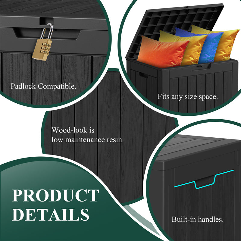 Padlock Compatible
Fits any size space
Wood-look is low maintenance resin
Built-in handles
Product detalis