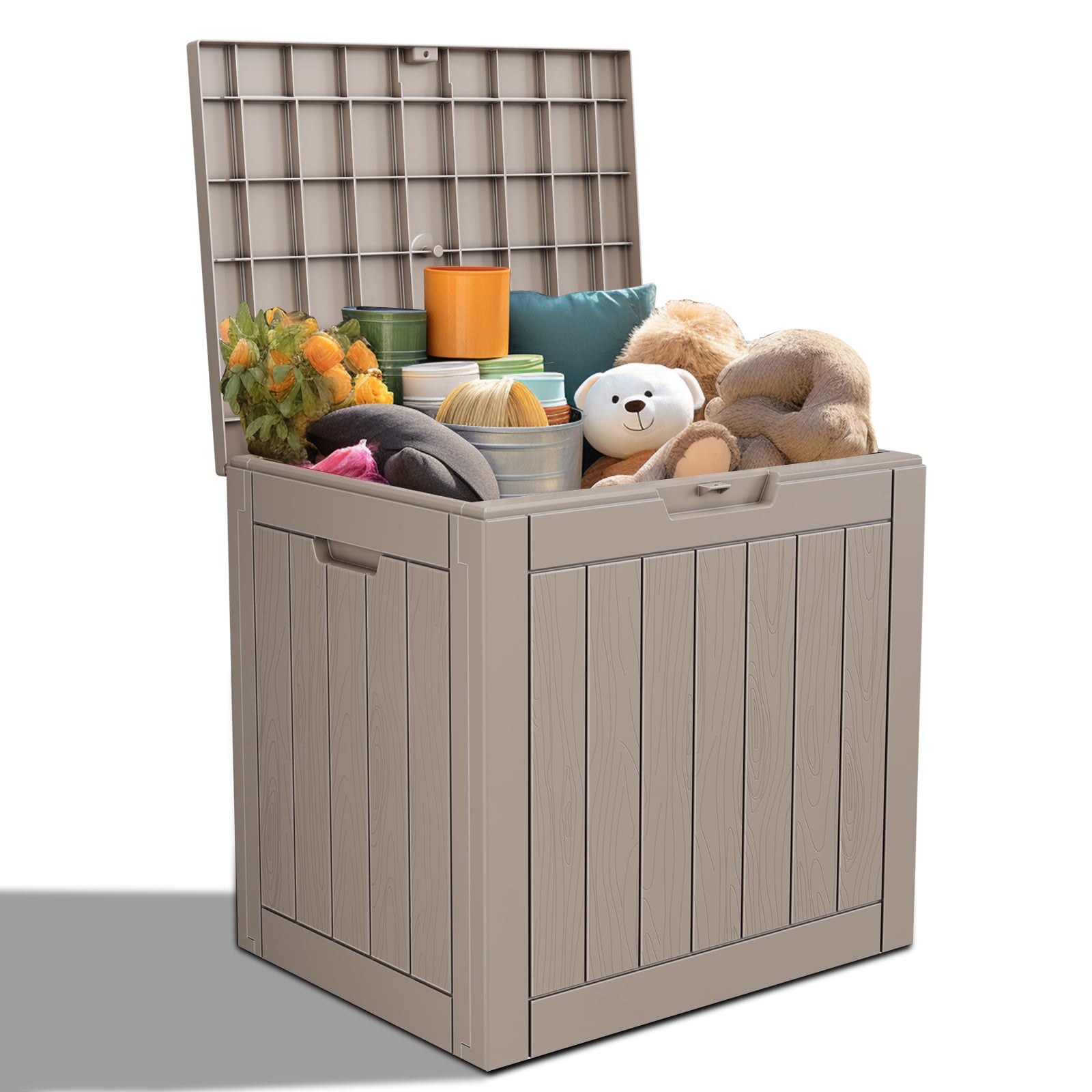 31 Gallon Woodgrain Resin Deck Box – Waterproof & Lockable Storage for Patio, Balcony & Garden Tools