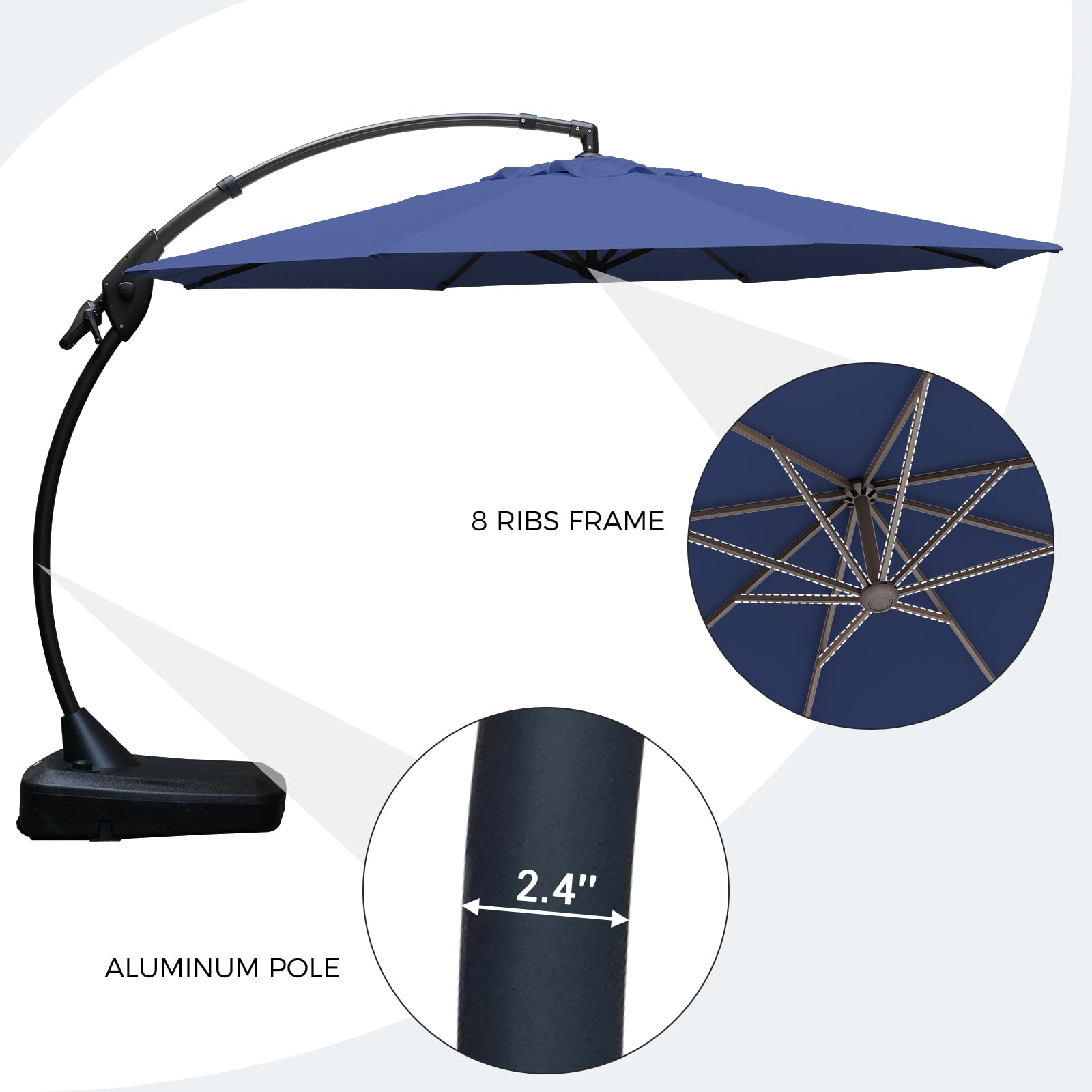 12ft Outdoor Large Patio Aluminum Cantilever Umbrella