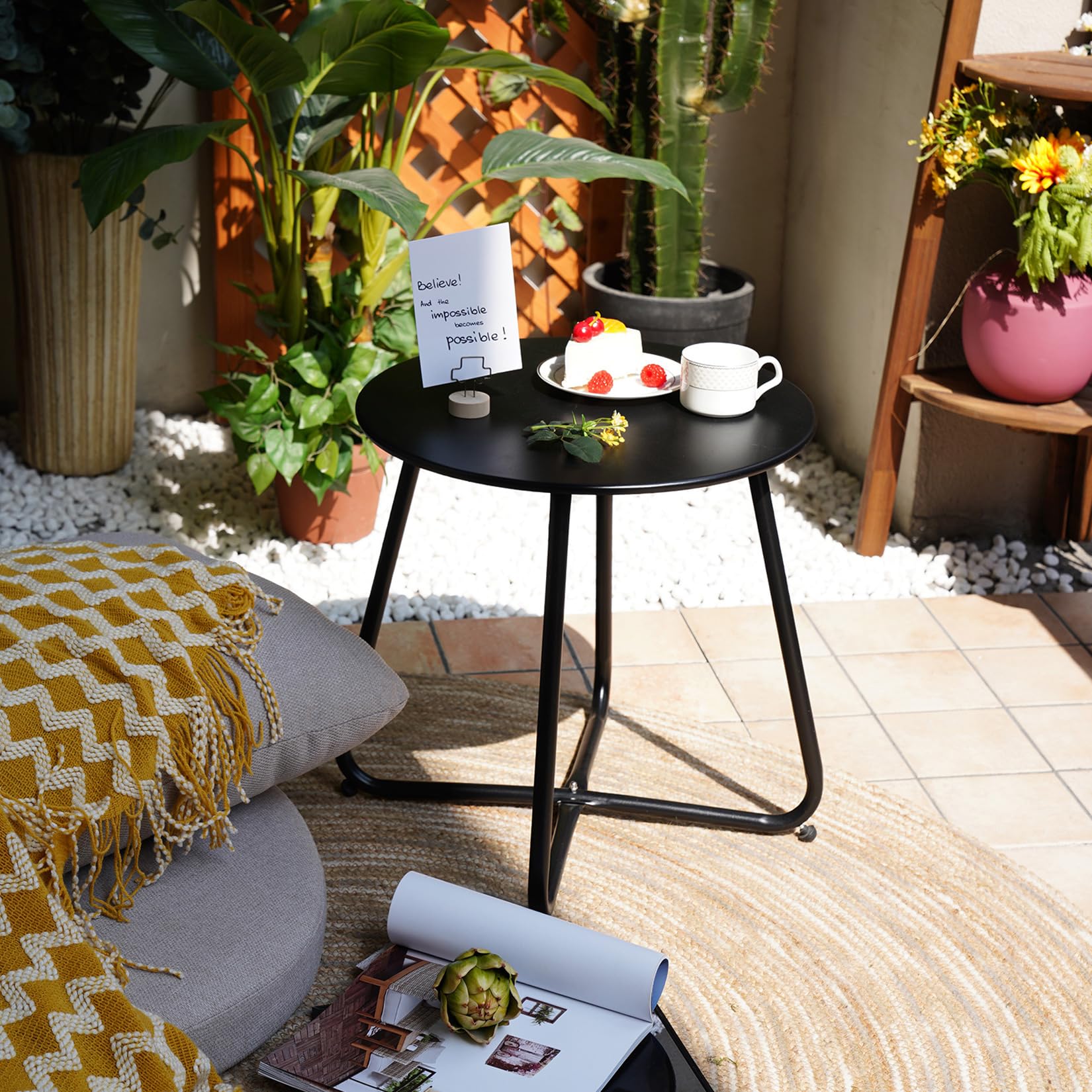 18-inch Round Outdoor Side Table With Adjustable Feet