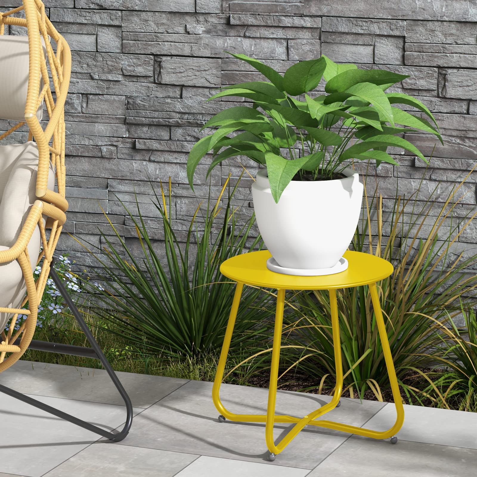 18-inch Round Outdoor Side Table With Adjustable Feet