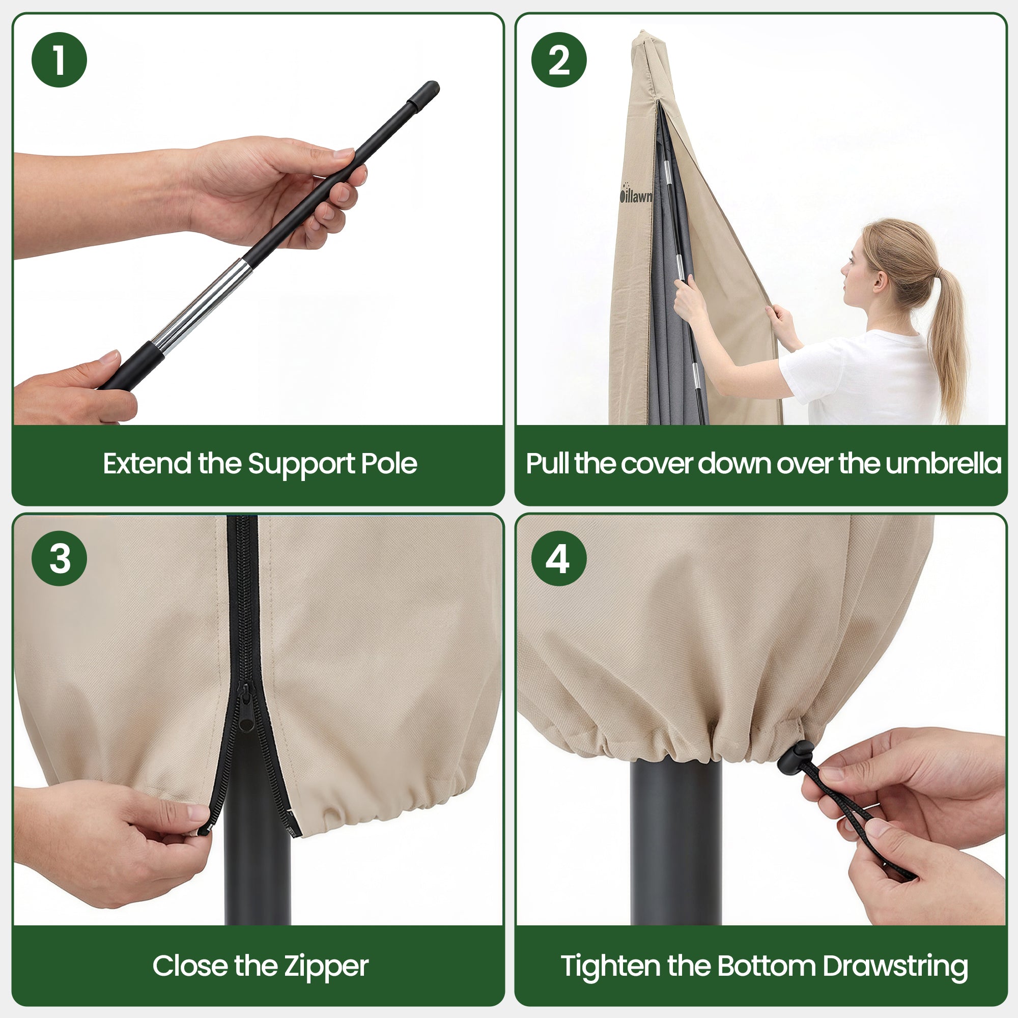 OLILAWN Offset Umbrella Covers for Outdoor Umbrellas 9-10ft, Beige OL-HT047