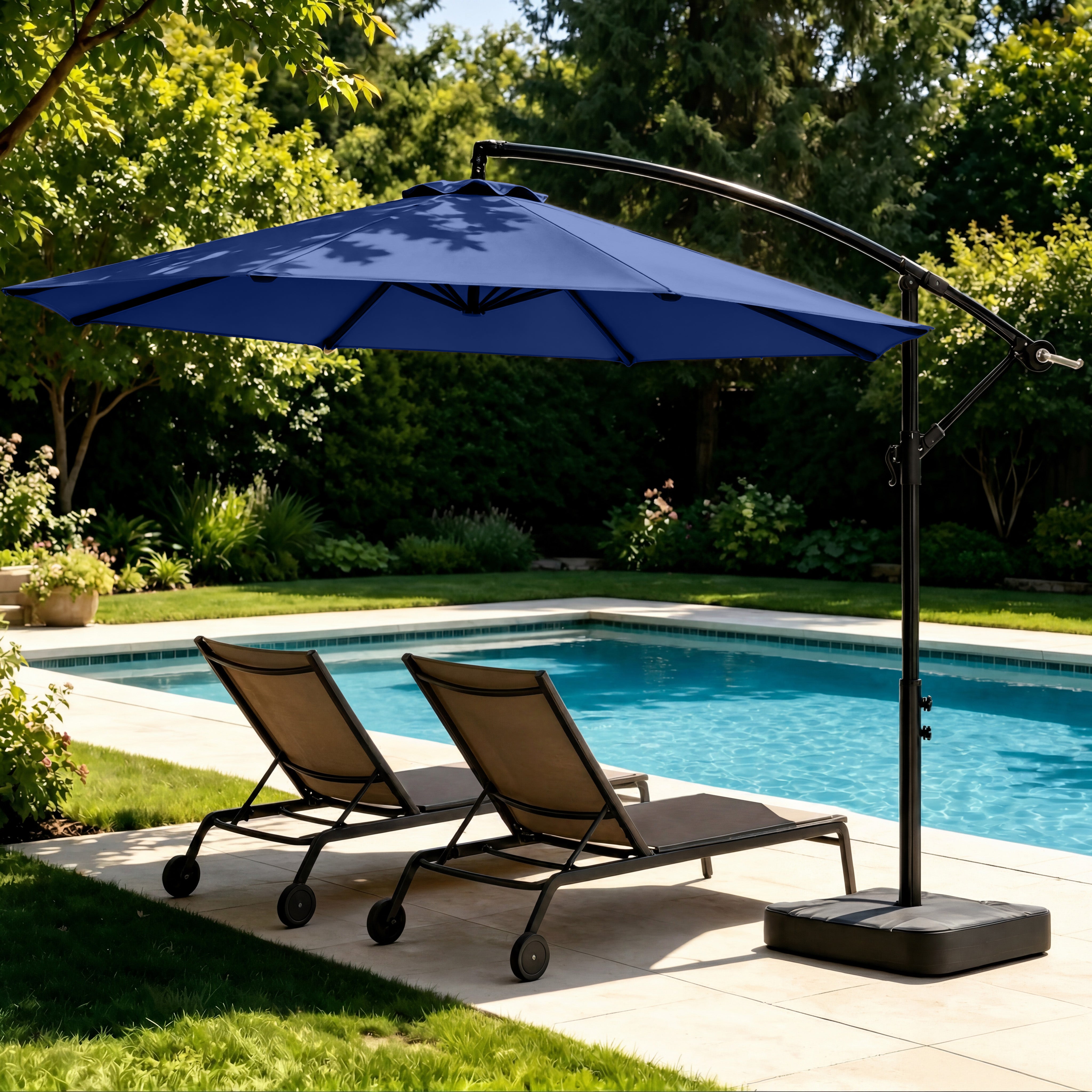 OLILAWN 10FT Cantilever Offset Patio Umbrella with Base Included, Outdoor Patio Umbrella with 360° Rotation & Infinite Tilt, Yarn-Dyed Fade-Resistant Canopy-OL-HT032