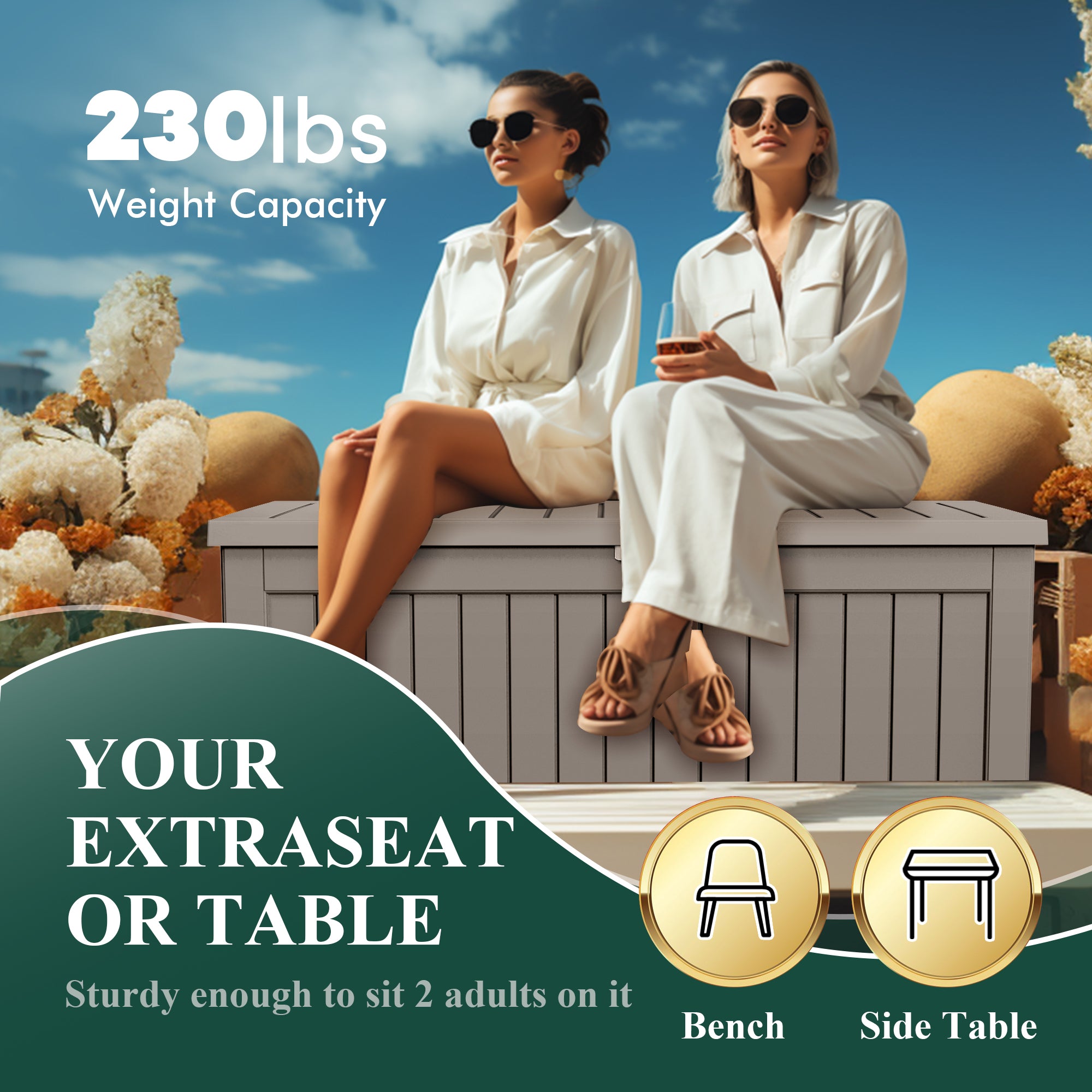 230lbs Weight Capacity
YOUR EXTRASEAT OR TABLE