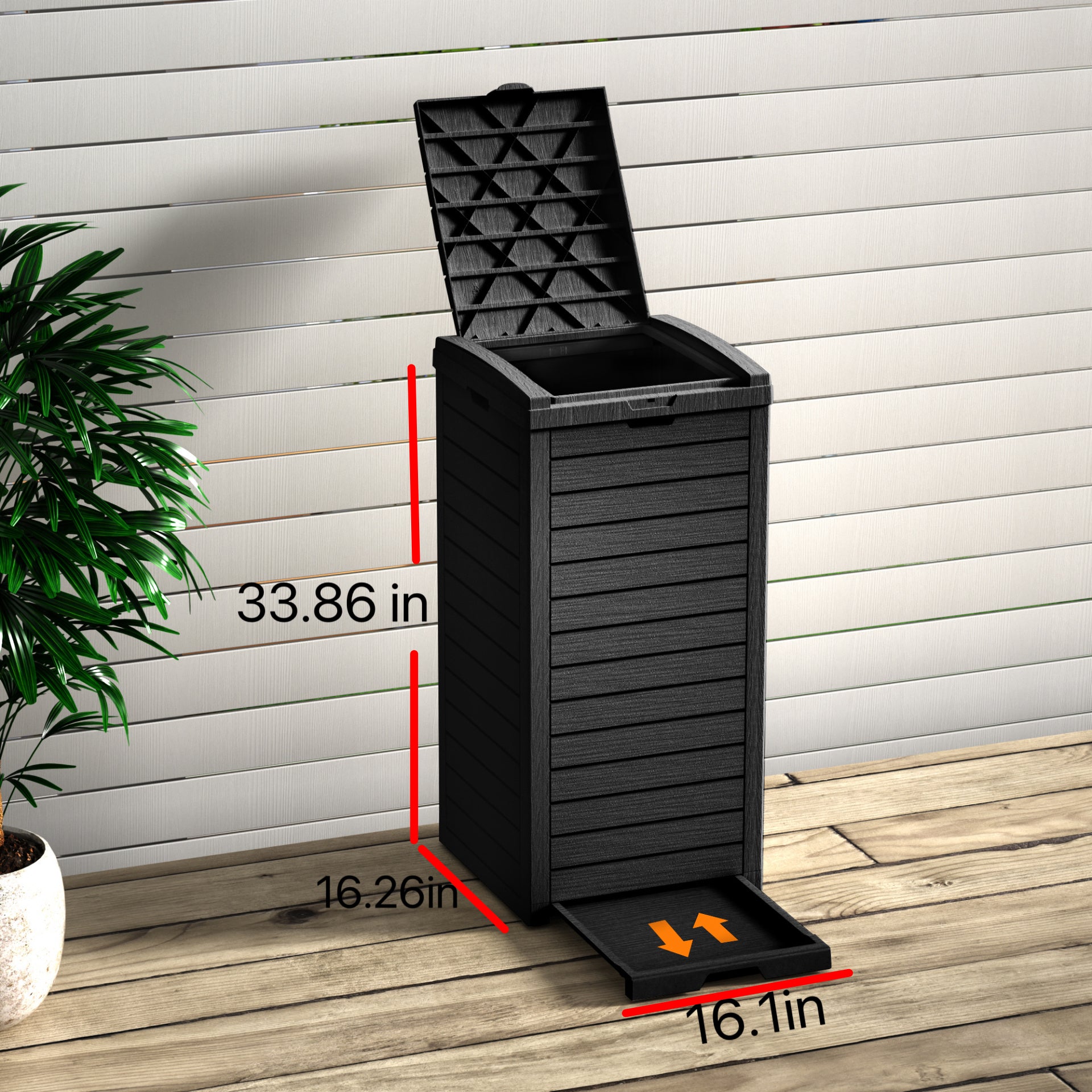 31 Gallon Outdoor Trash Can, Waterproof Resin Waste Bin with Lockable Lid & Drip Tray for Patio, Deck, Backyard & Kitchen