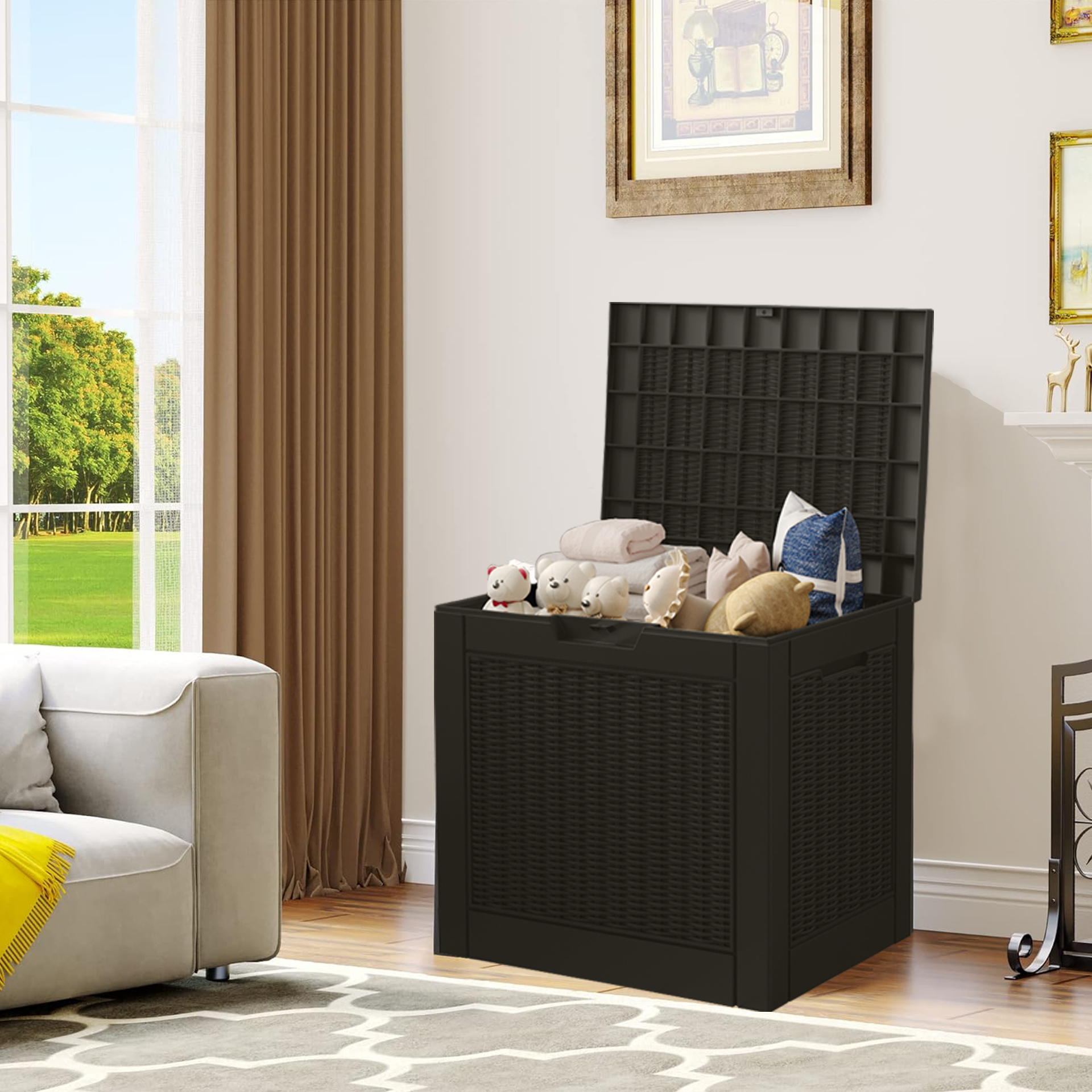 31 Gallon Rattan Resin Deck Box – Stylish Lockable Outdoor Storage for Small Patios & Garden Essentials
