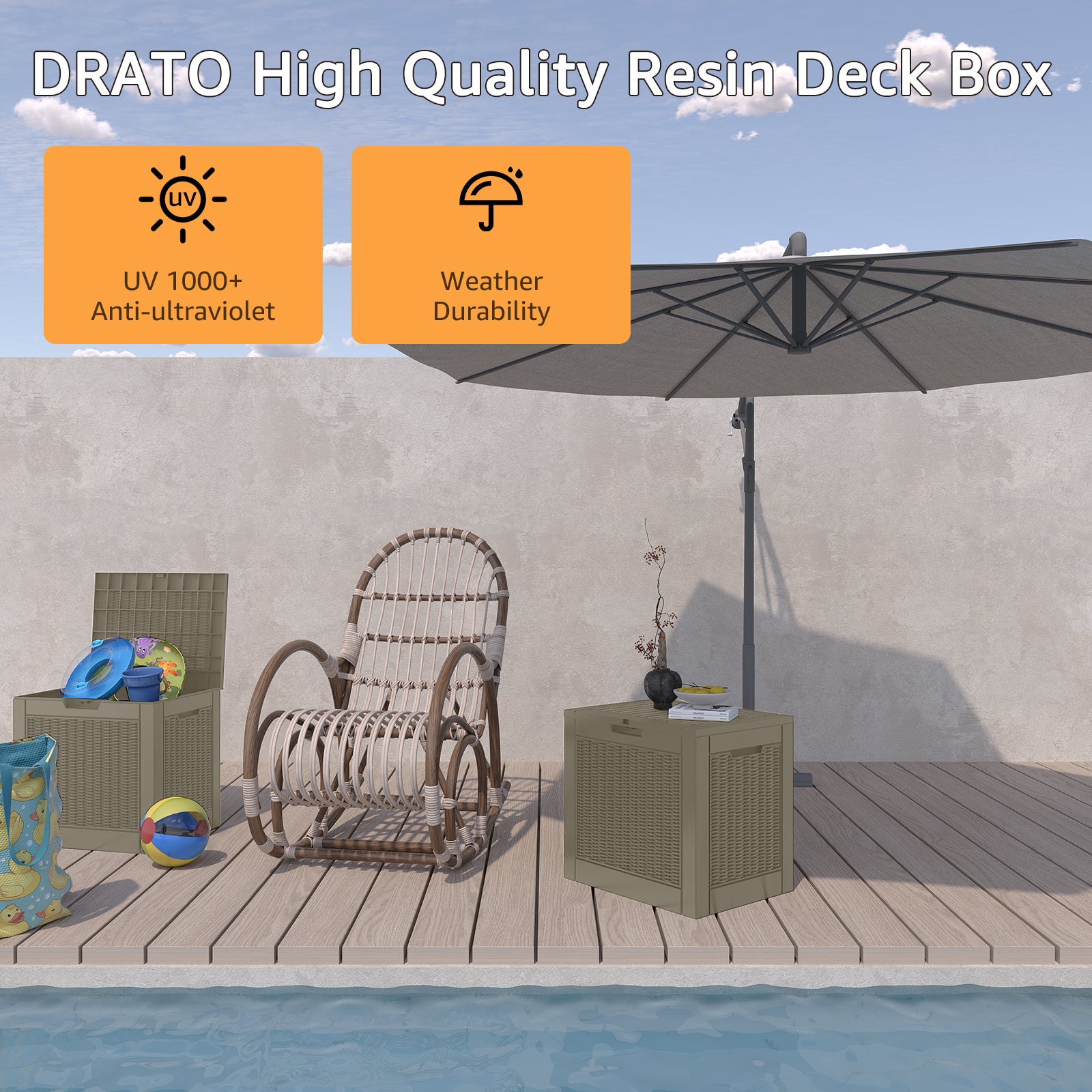 DRATO High Quality Resin Deck Box
Uv 1000+ Anti-ultraviolet
Weather Durability