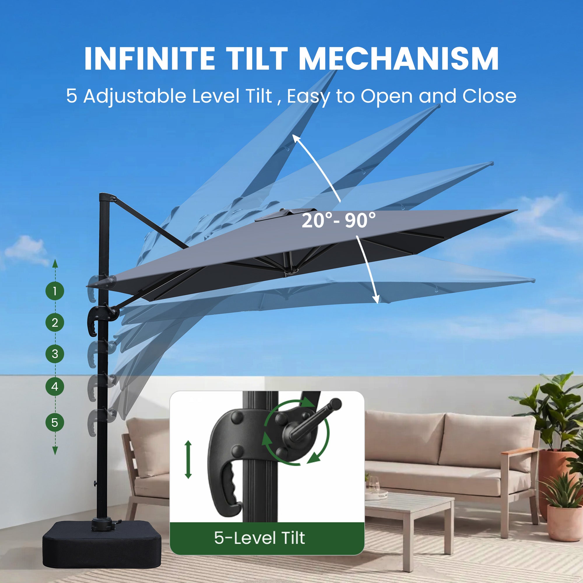 Olilawn 9' X 11.5' Patio Umbrella with Base Included, Graphite-ol-ht040