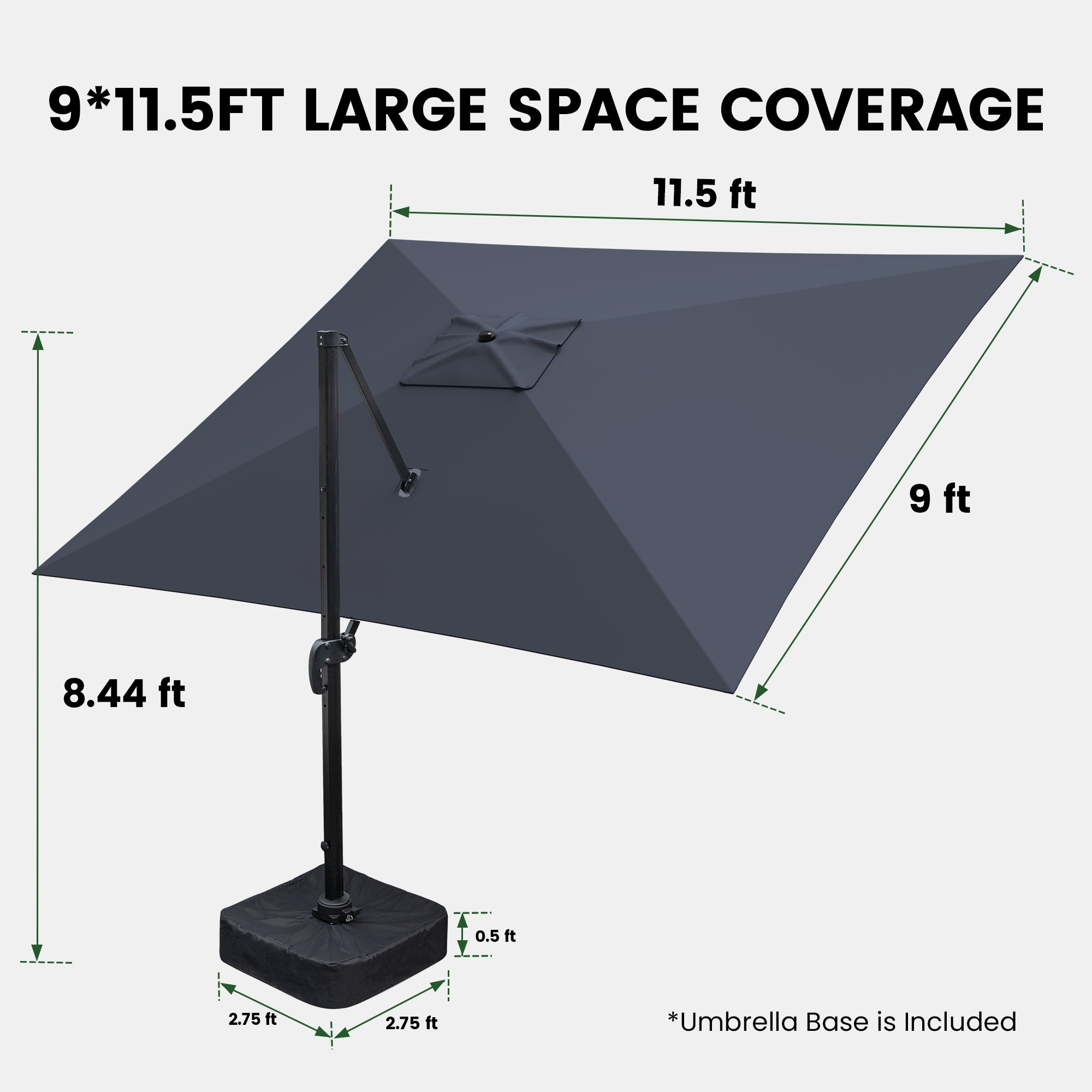 Olilawn 9' X 11.5' Patio Umbrella with Base Included, Graphite-ol-ht040