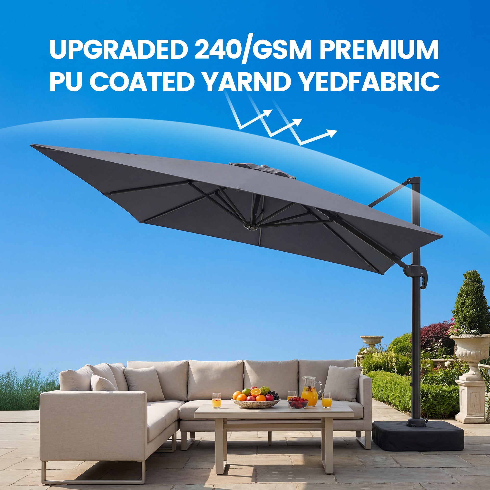 Olilawn 9' X 11.5' Patio Umbrella with Base Included, Graphite-ol-ht040