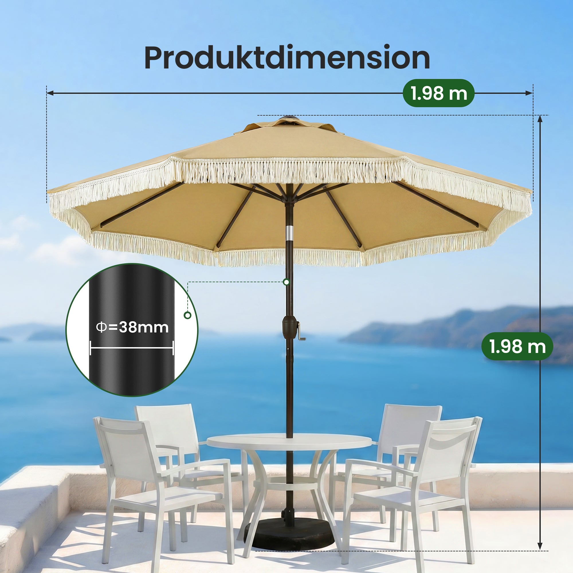 6.5ft Patio Umbrella with Fringes, OL-HT042