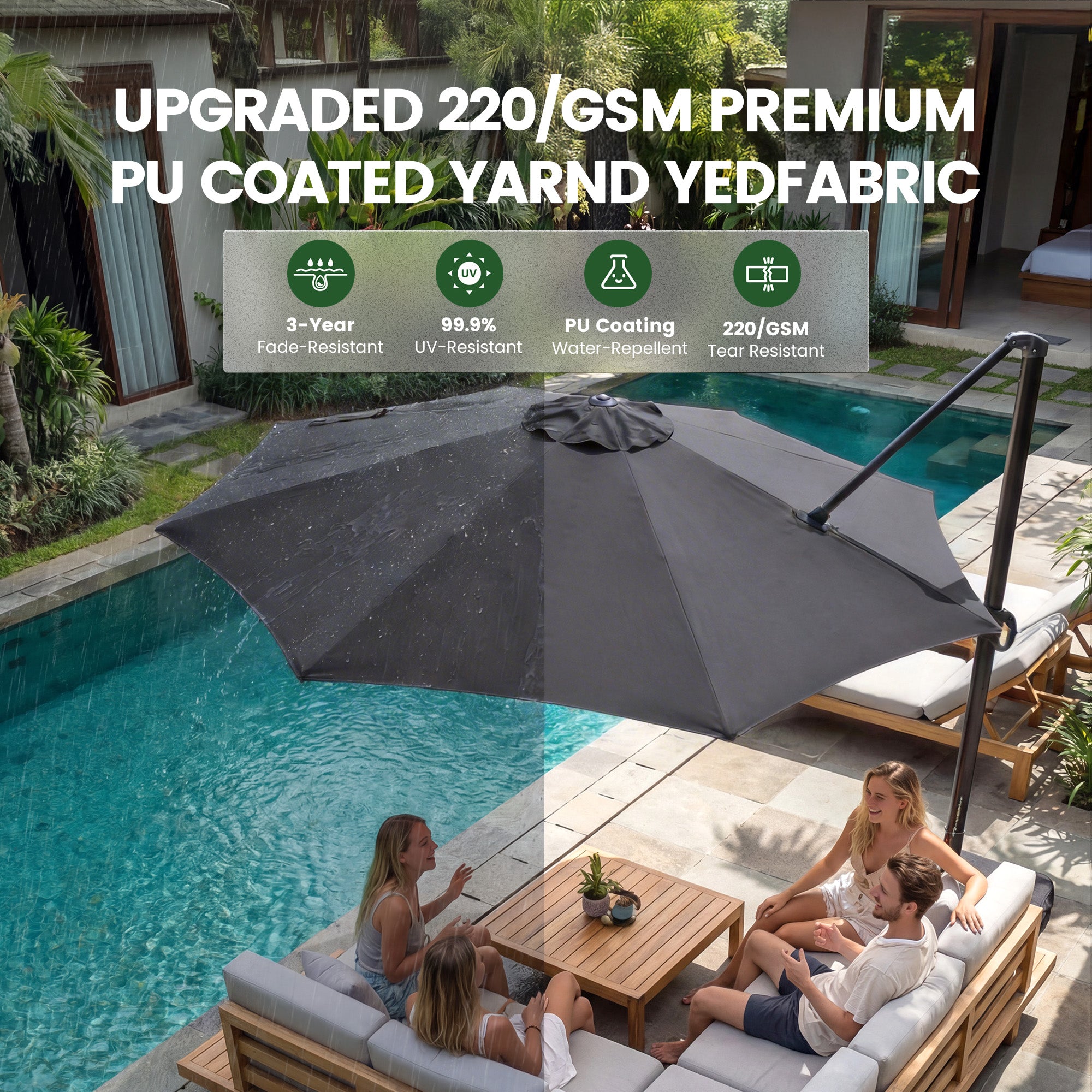 OLILAWN 10FT Outdoor Patio Umbrella with Base Included, Tan Gray
