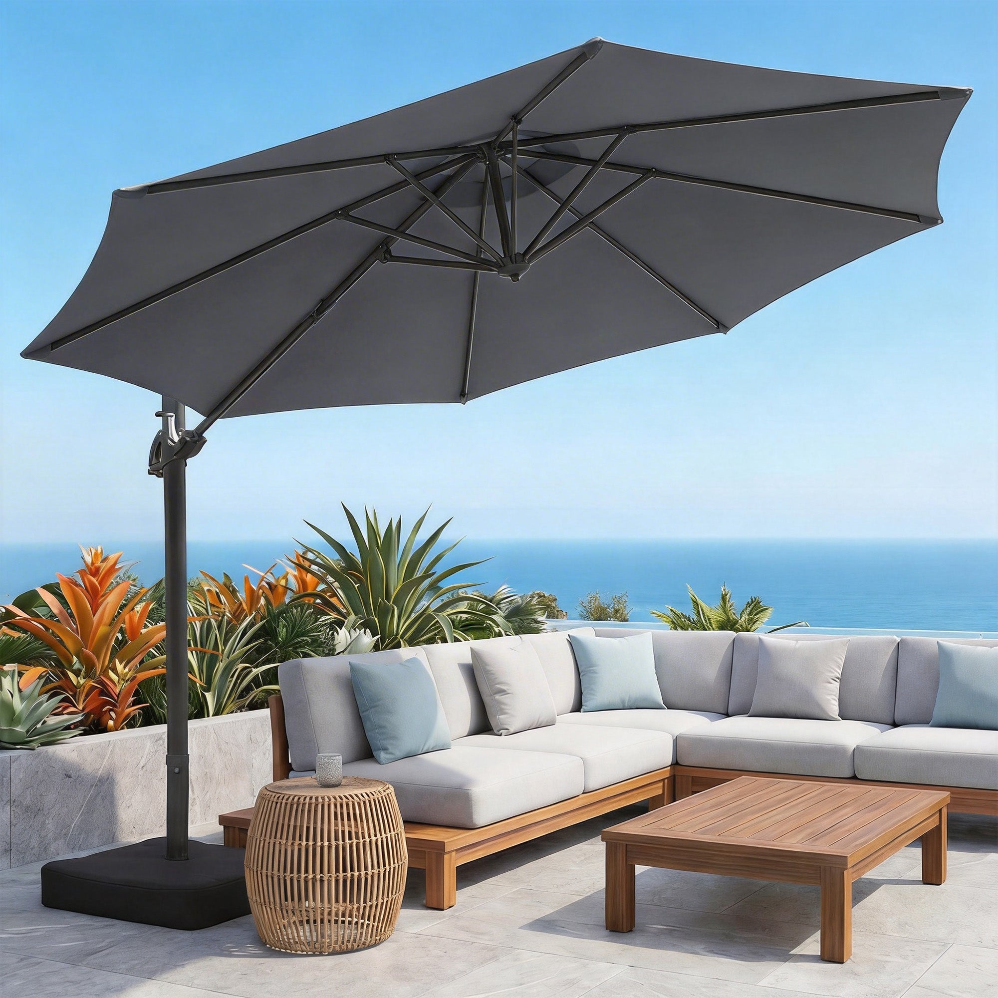 10FT Outdoor Patio Umbrella with Base Included, Tan Gray OL-HT039