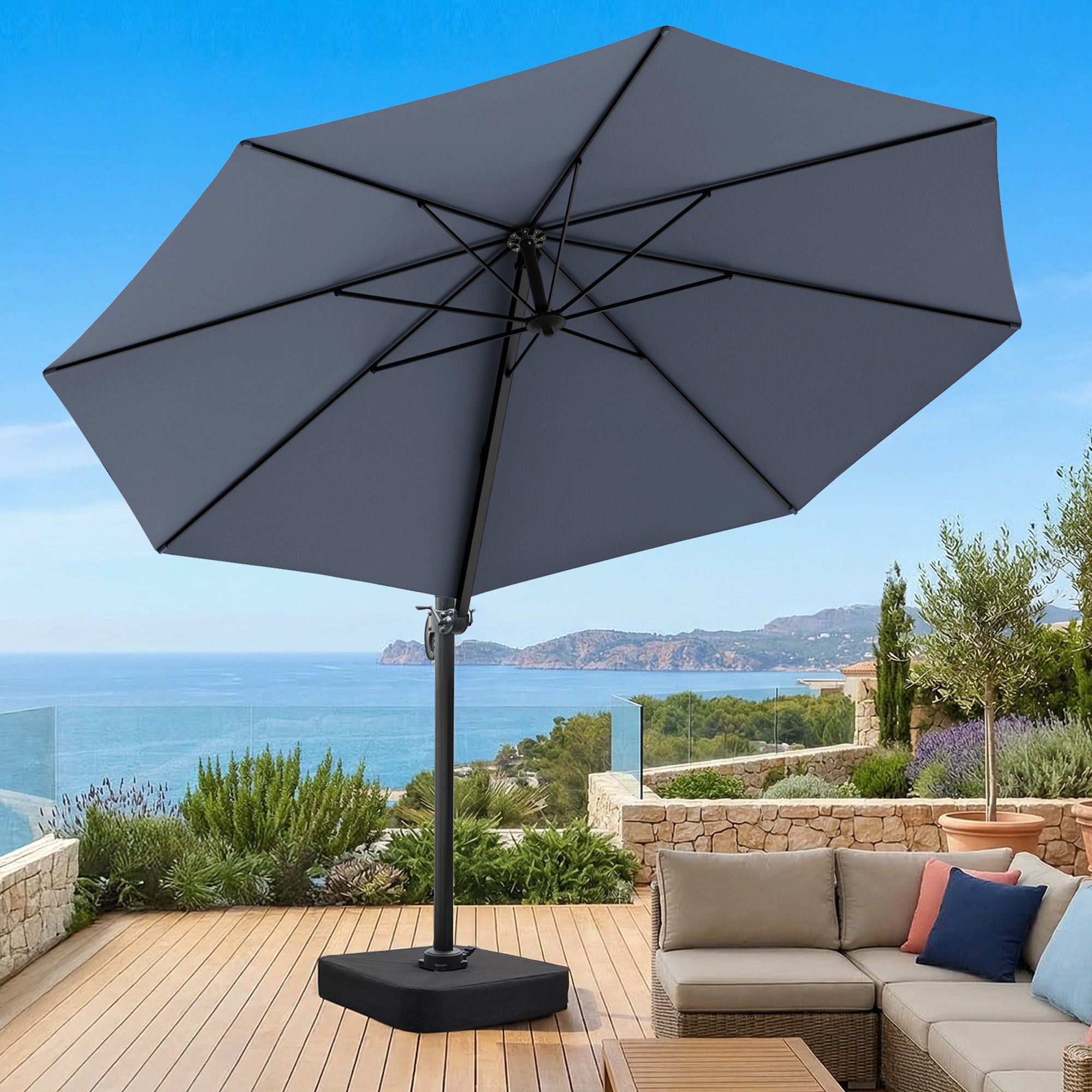 10ft Patio Umbrella with Base Included, Rectangular Aluminum Umbrella with 360-degree Rotation, OL-HT045