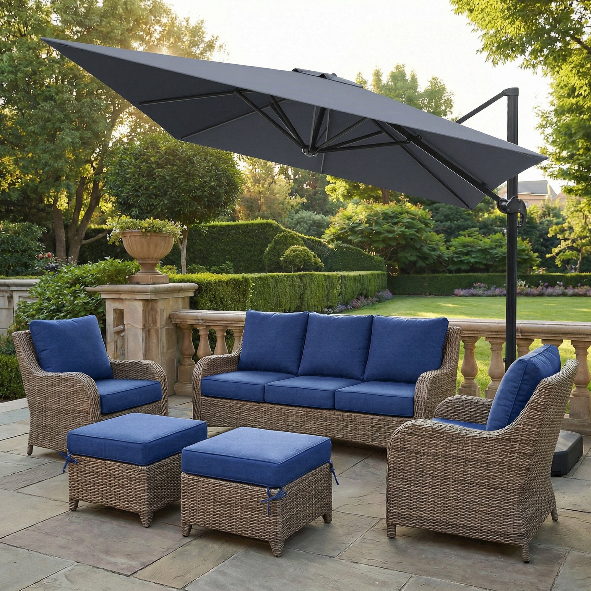 OL-HT049 OLILAWN Outdoor Seat Cushion 4 Sets, 24" *24" *6" Thicker Waterproof Patio Olefin Furniture Cushions, 30D High Density Foam Deep Seat & Back Cushion with Adjustable Straps & Removable Cover,Blue