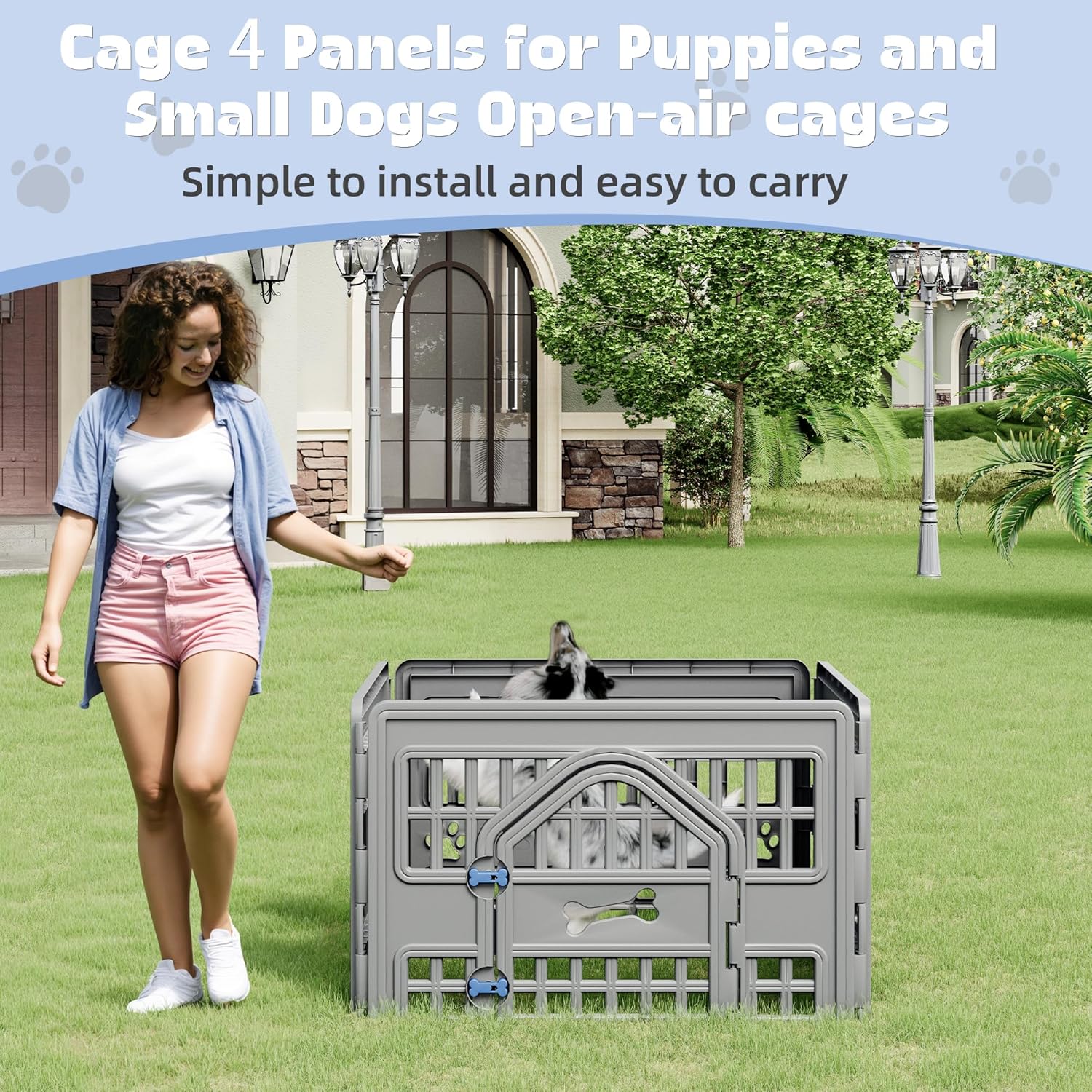 Cage 4 Panels for Puppies and small Dogs Open-air cages
Simple to install and easy to carry