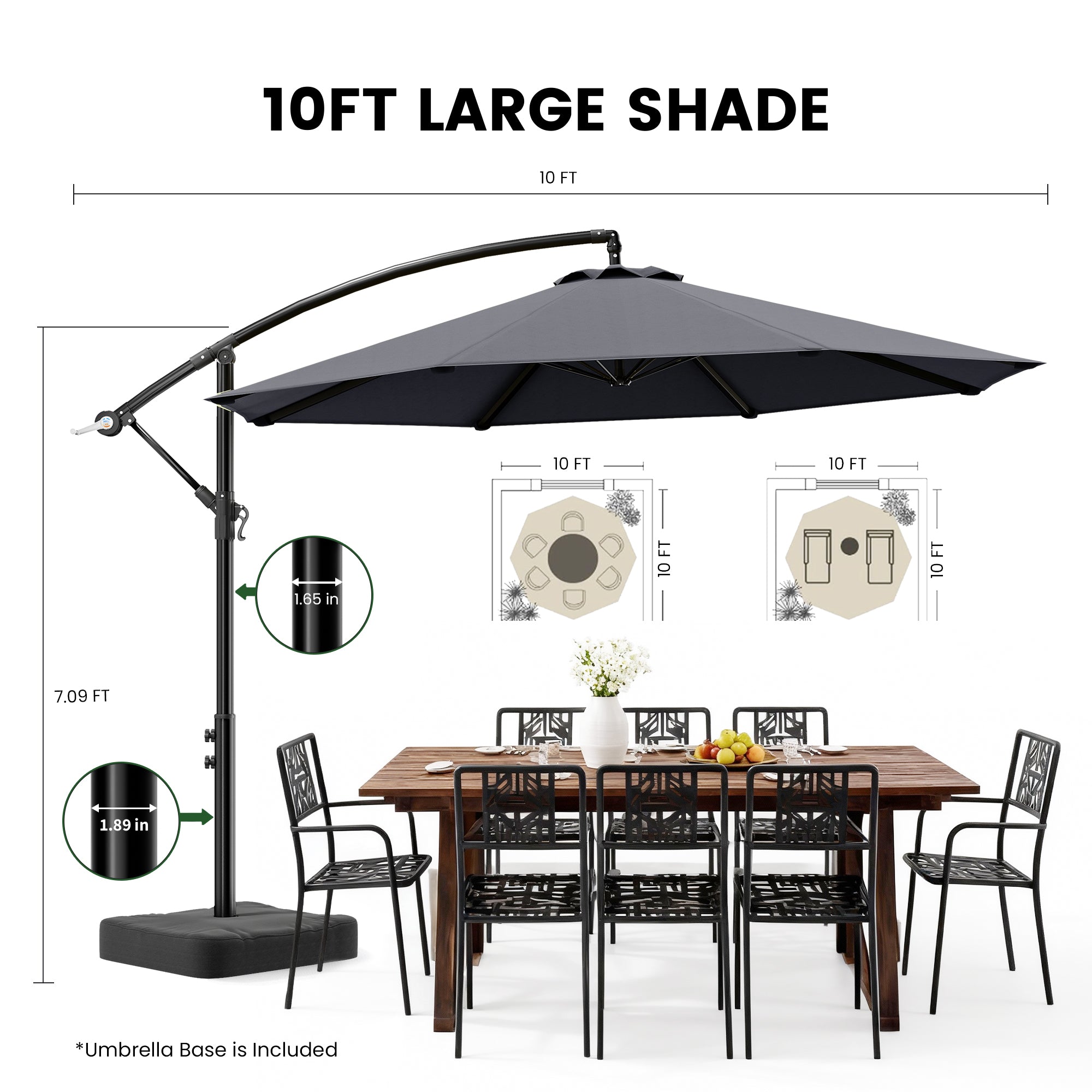 OLILAWN 10FT Cantilever Offset Outdoor Patio Umbrella with Base Included OL-HT032