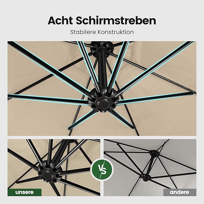 OLILAWN Sonnenschirm mit Ständer, 300 cm Ampelschirm mit Kurbel, OL-HT032