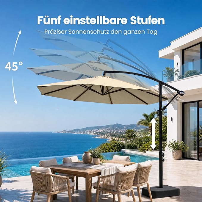 OLILAWN Sonnenschirm mit Ständer, 300 cm Ampelschirm mit Kurbel, OL-HT032