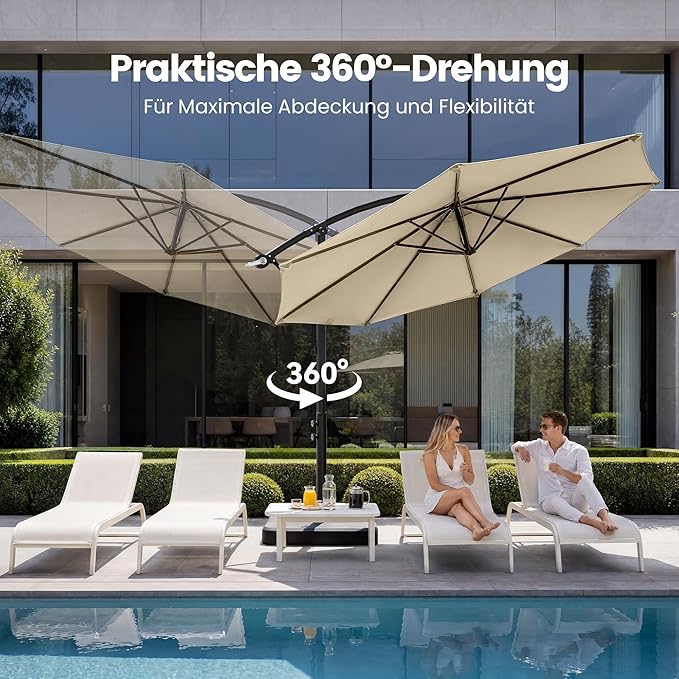 OLILAWN Sonnenschirm mit Ständer, 300 cm Ampelschirm mit Kurbel, OL-HT032