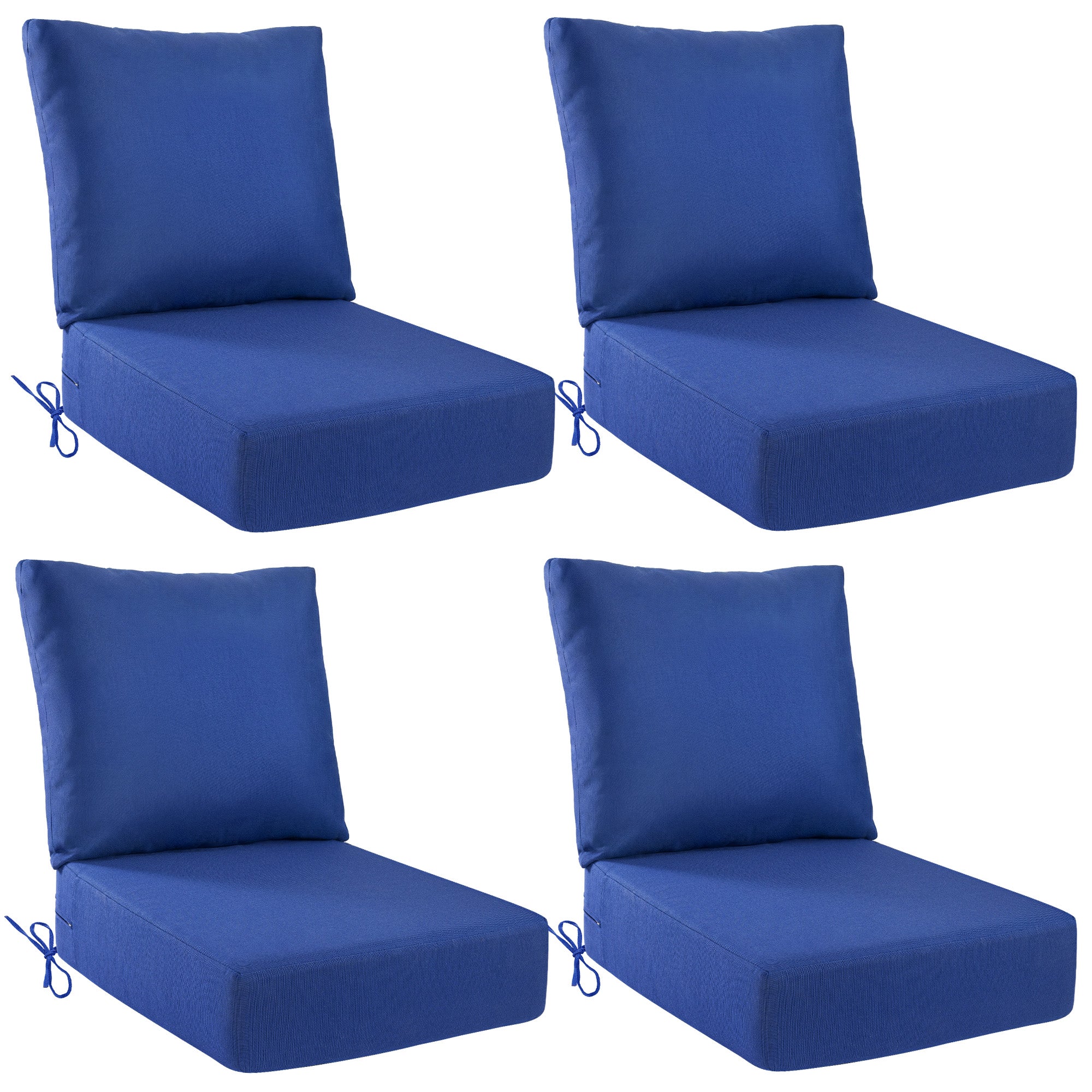 OL-HT049 OLILAWN Outdoor Seat Cushion 4 Sets, 24" *24" *6" Thicker Waterproof Patio Olefin Furniture Cushions, 30D High Density Foam Deep Seat & Back Cushion with Adjustable Straps & Removable Cover,Blue