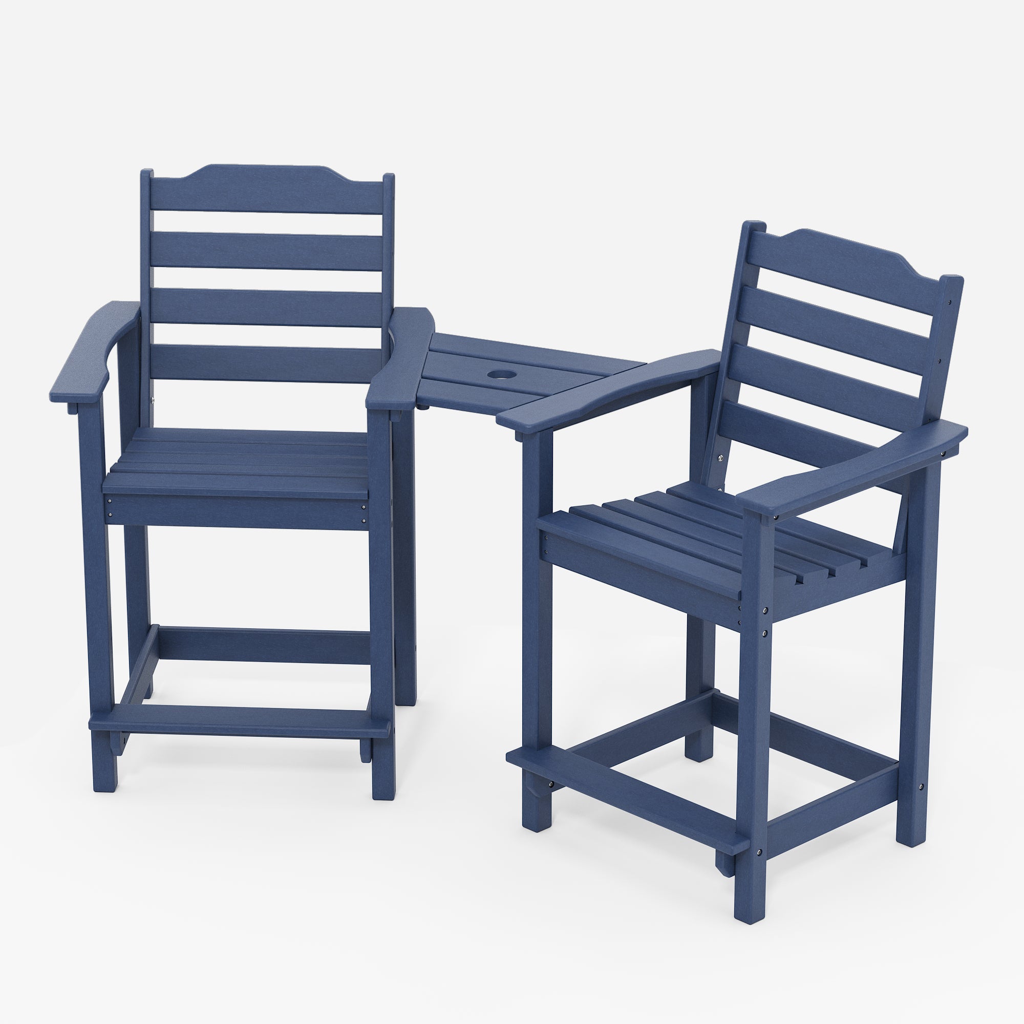 OLILAWN Tall Adirondack Chair Set of 2, Weather-Resistant HDPE Hight Back Adirondack Chairs with Double-Sided Connecting Tray, Outdoor Chairs for Balcony, Deck, Backyard, Patio, Garden, Blue