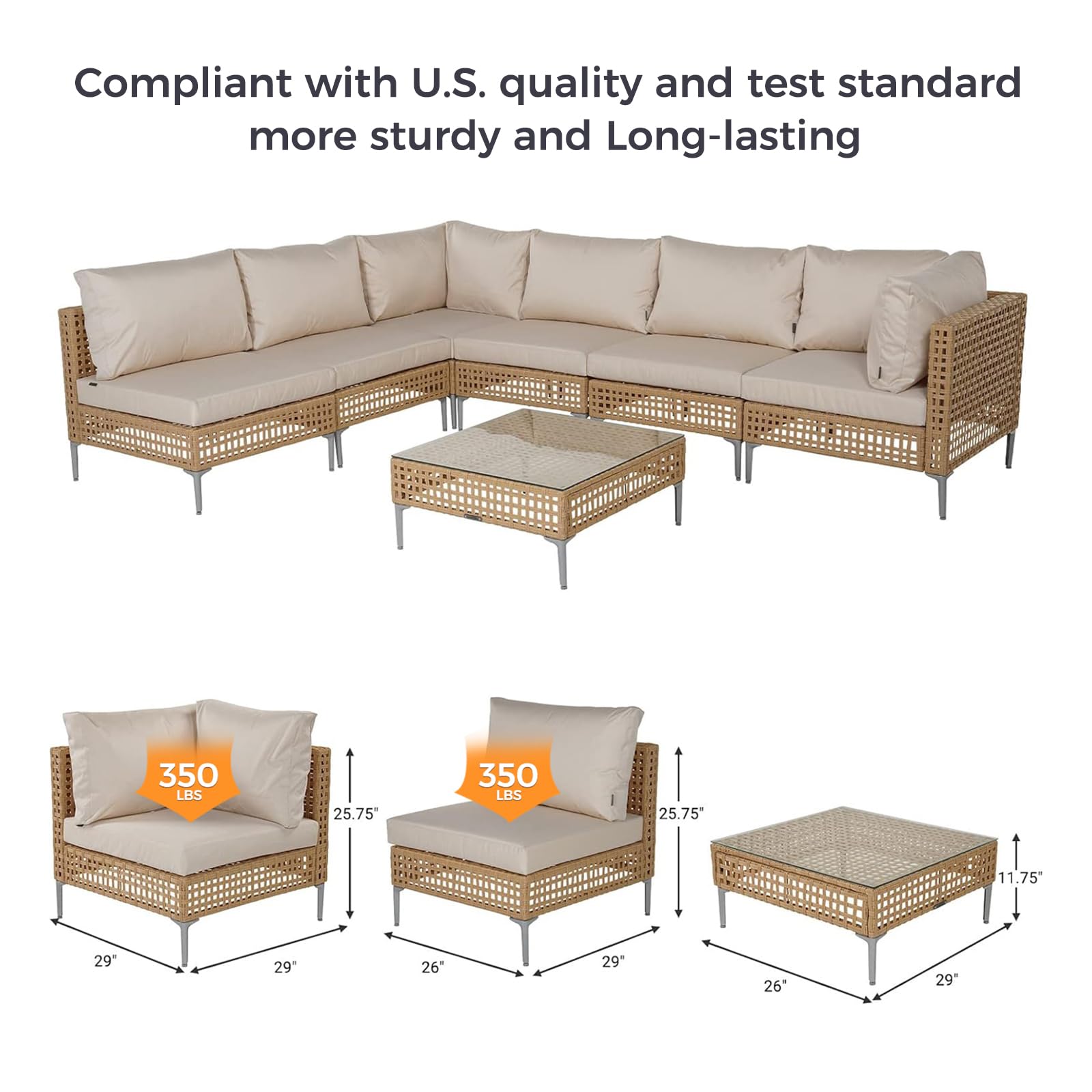 Boho Wicker Outdoor Conversation Set Sectional Sofa 7-Piece Wicker Patio Furniture