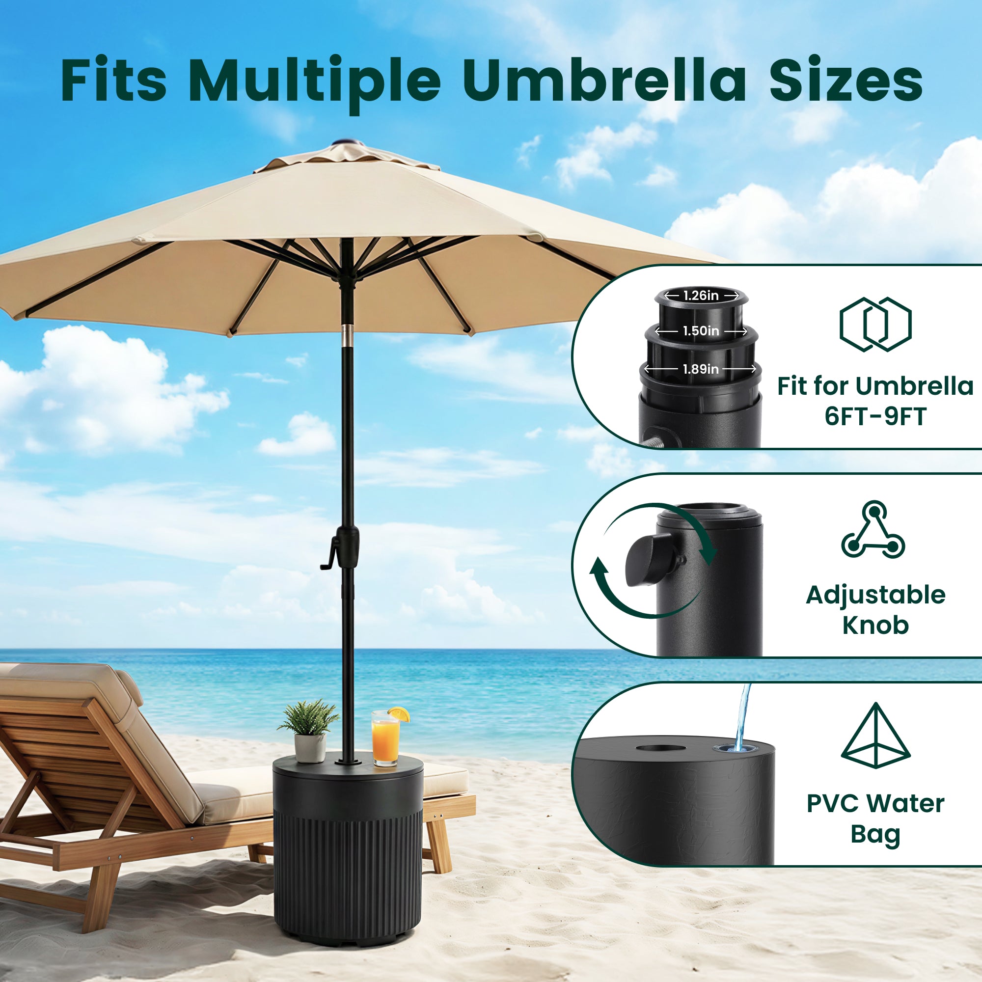OLILAWN 90lb Patio Umbrella Base, Outdoor Umbrella Base Water Filled Stand-ol-ht044