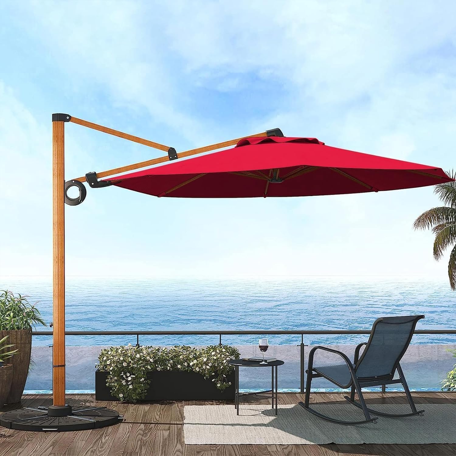 10ft 360 Degree Rotatable Aluminum Patio Umbrella With Round Canopy