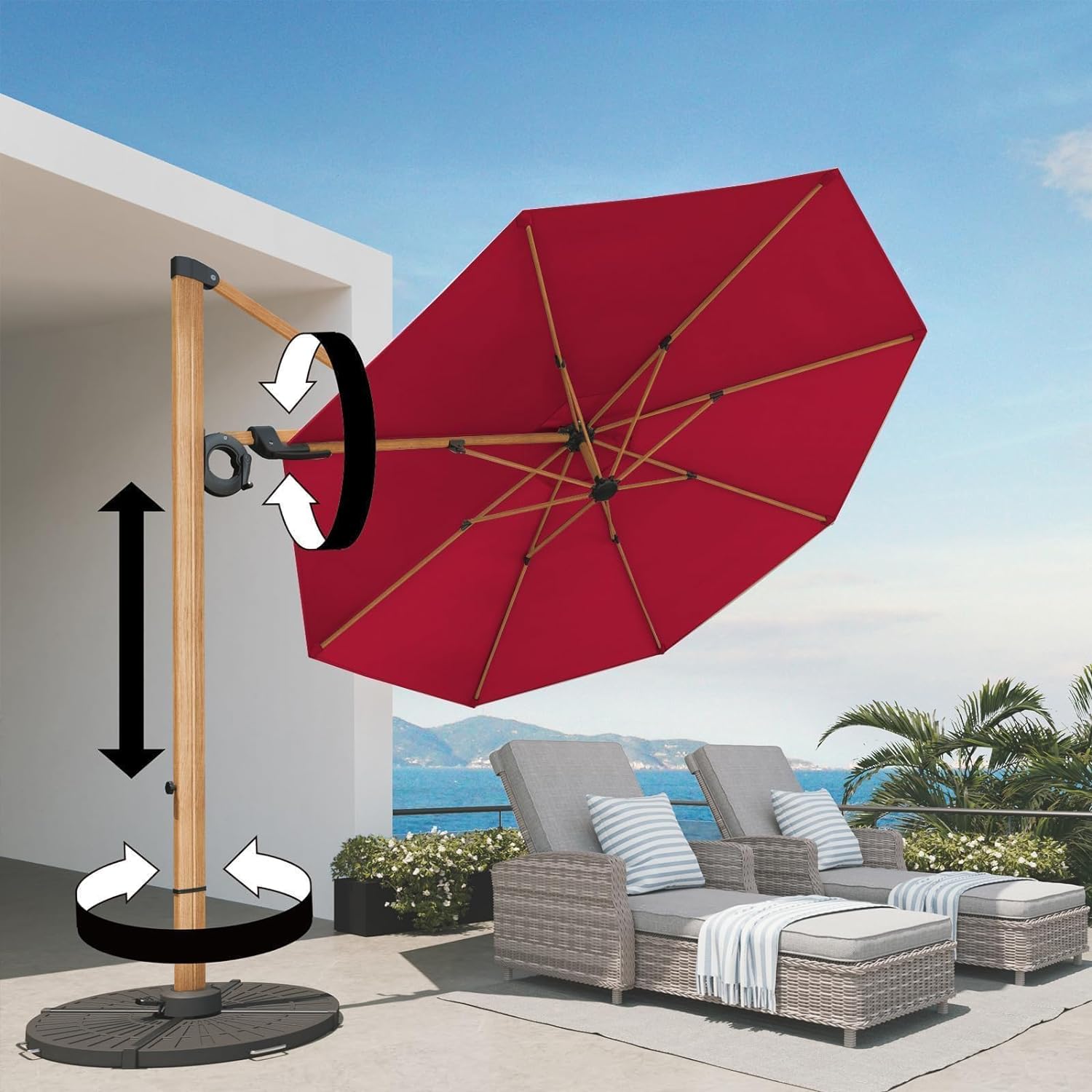 Olilawn 10ft 360 Degree Rotatable Aluminum Patio Umbrella With Round Canopy