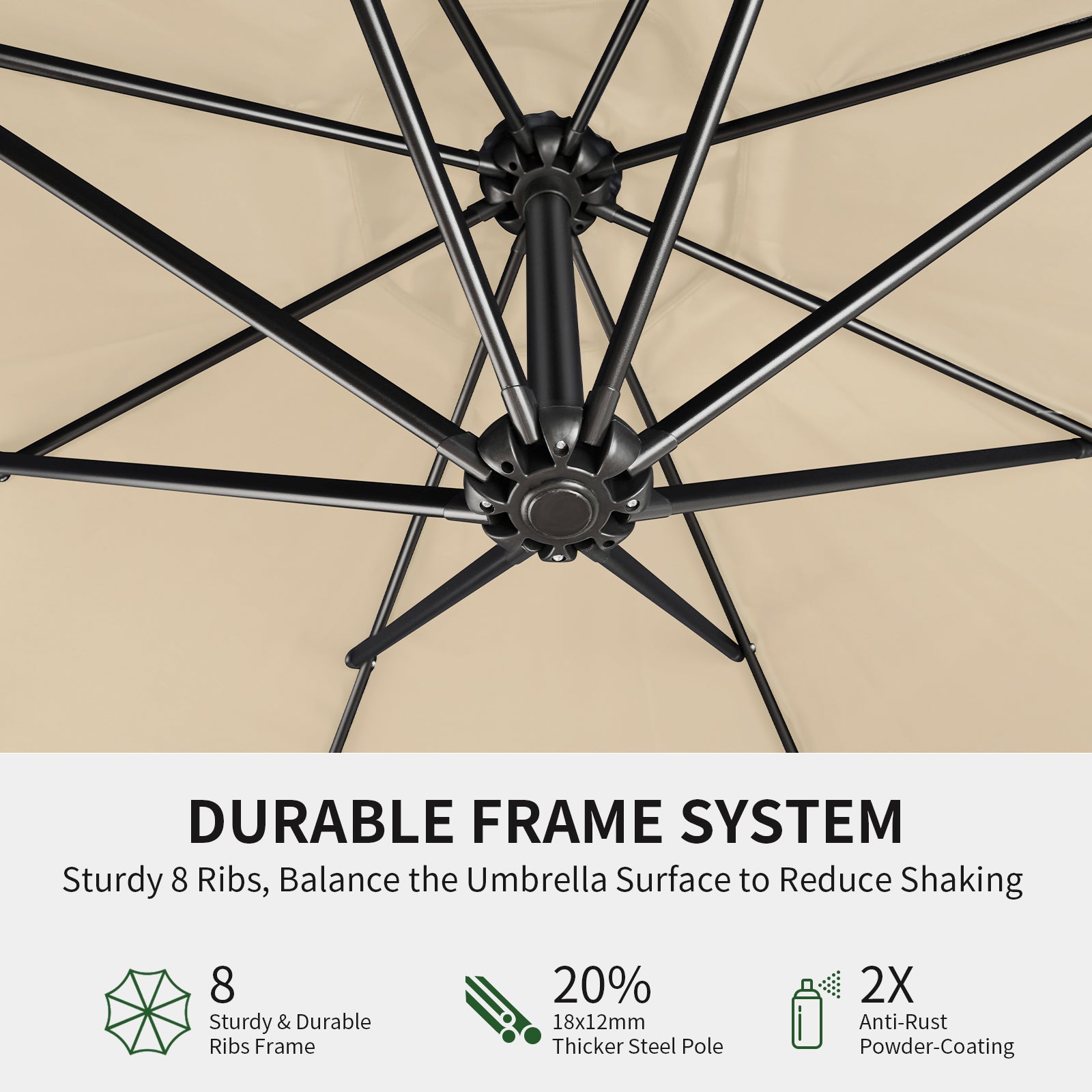 Cymma 10ft Patio Umbrella with Base, Outdoor Large Round Offset Cantilever Umbrella, Cream-CY-HT032