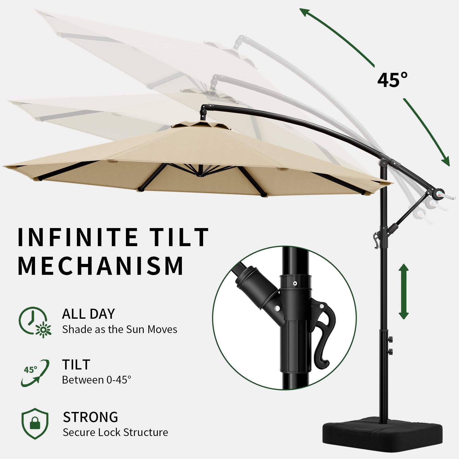 Olilawn 10ft Patio Umbrella with Base, Outdoor Large Round Offset Cantilever Umbrella, Champagne-OL-HT032