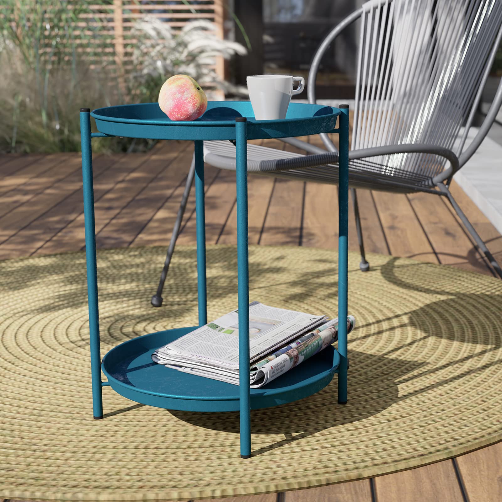 Round Outdoor Side Table With 2-Tier