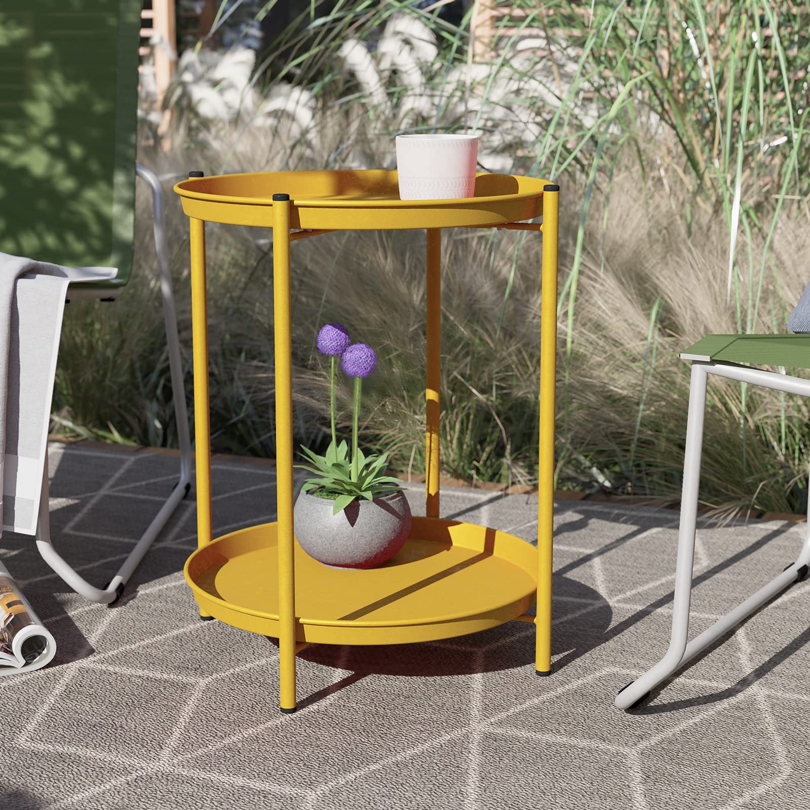 Round Outdoor Side Table With 2-Tier