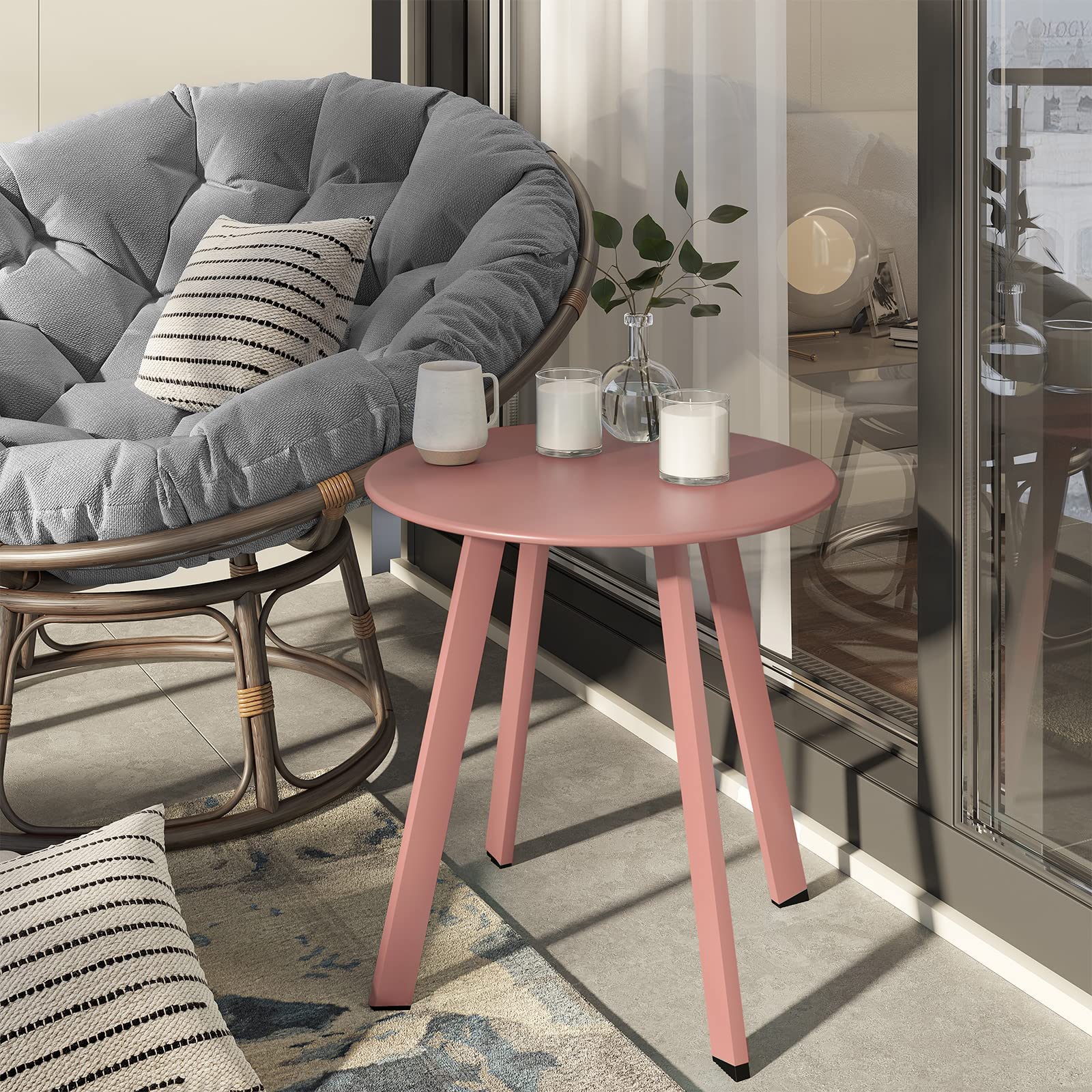 Round Outdoor Side Table with Square Feet
