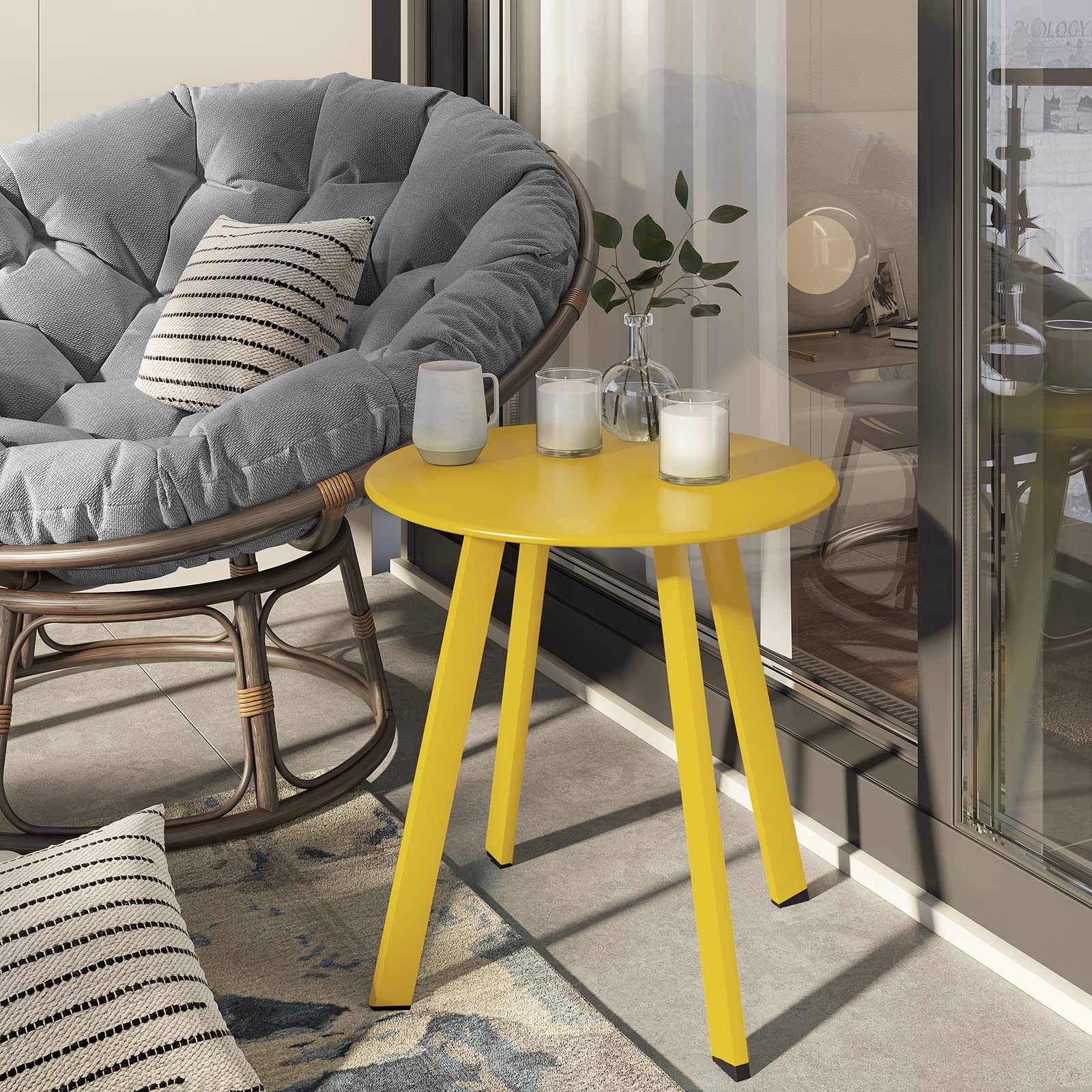 Round Outdoor Side Table with Square Feet