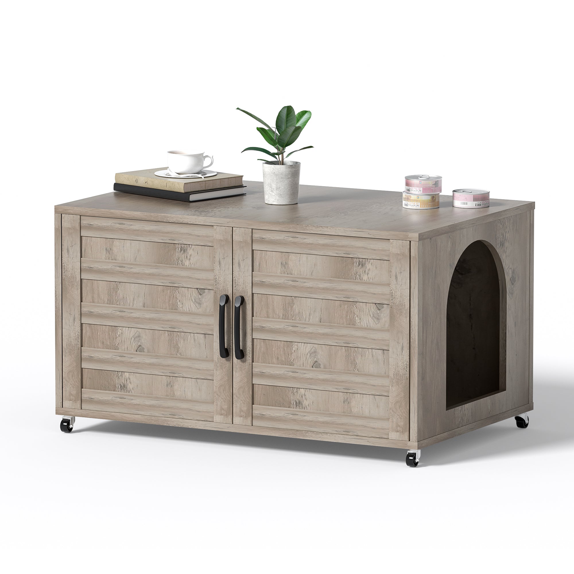 All-in-One Cat Litter Box Enclosure – Modern Hidden Furniture for Litter & Cat Bed EJ-EN010