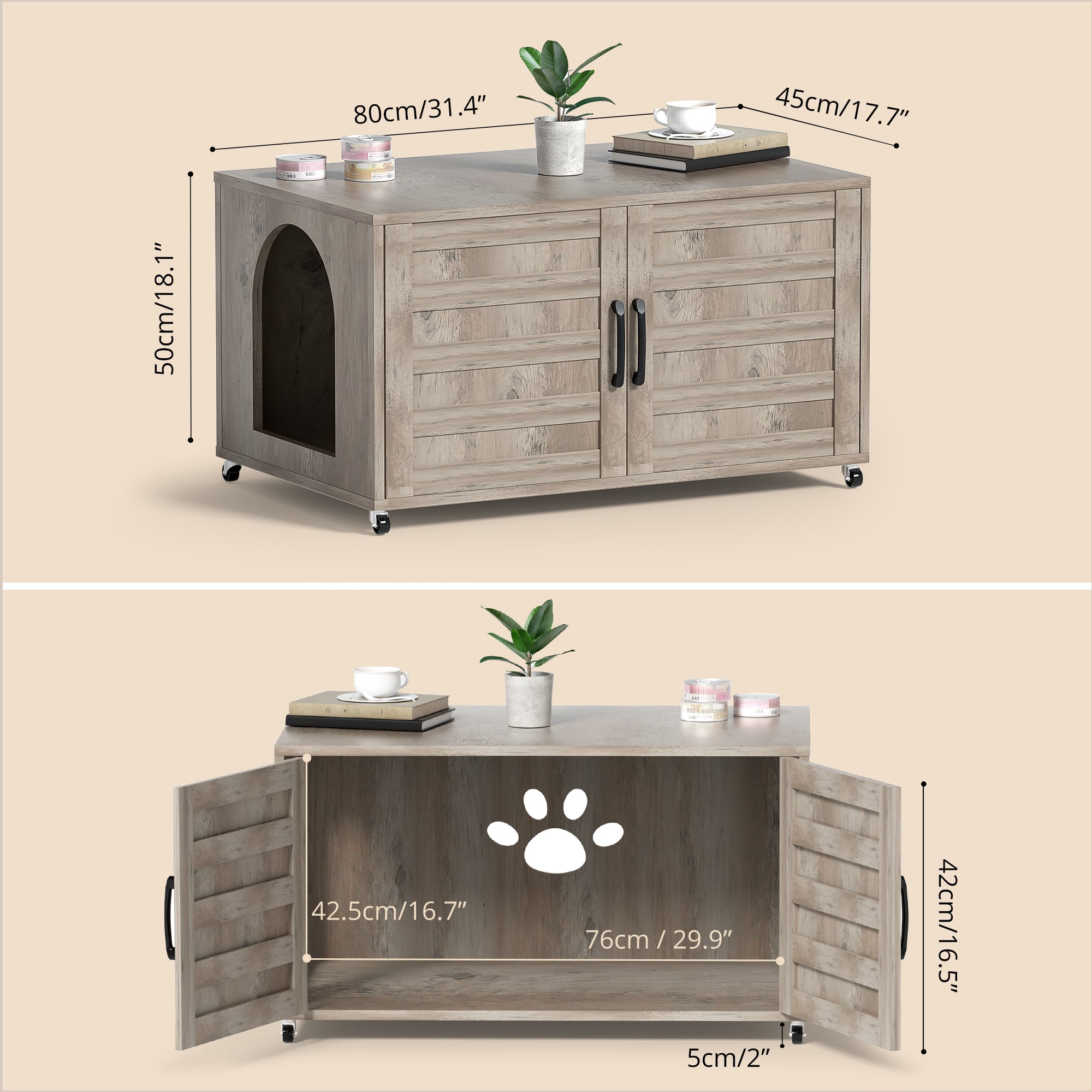 All-in-One Cat Litter Box Enclosure – Modern Hidden Furniture for Litter & Cat Bed EJ-EN010