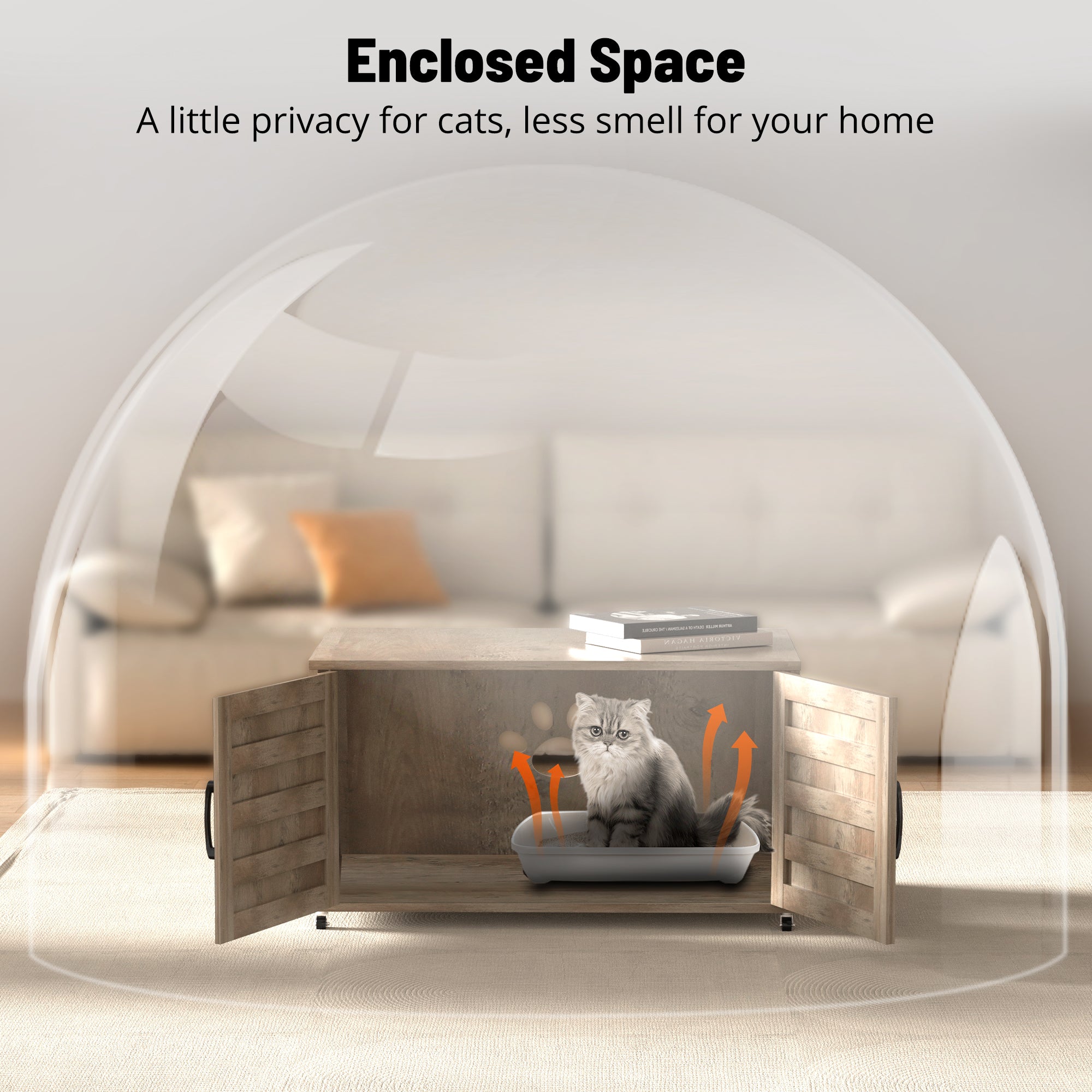 All-in-One Cat Litter Box Enclosure – Modern Hidden Furniture for Litter & Cat Bed EJ-EN010