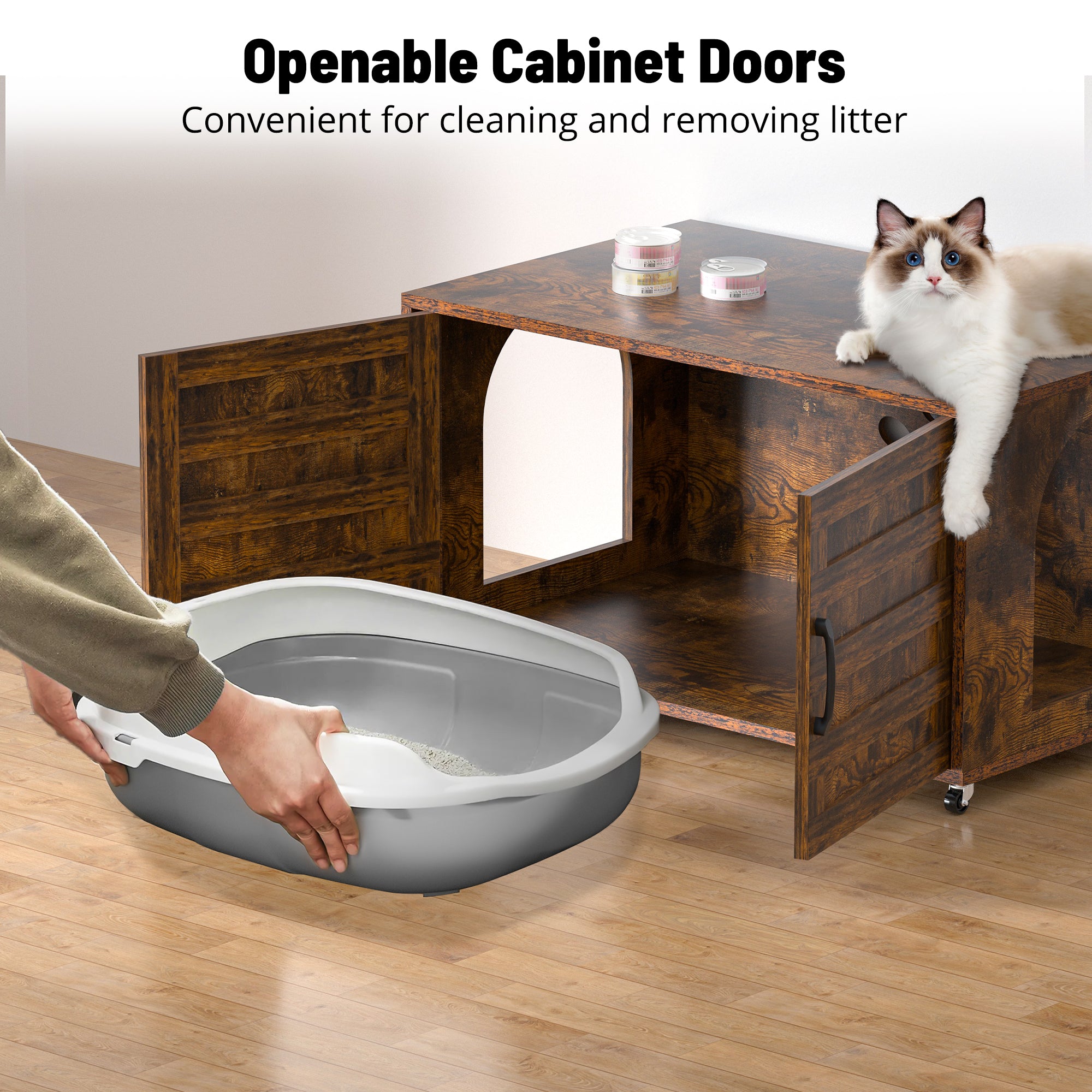 All-in-One Cat Litter Box Enclosure – Modern Hidden Furniture for Litter & Cat Bed EJ-EN010