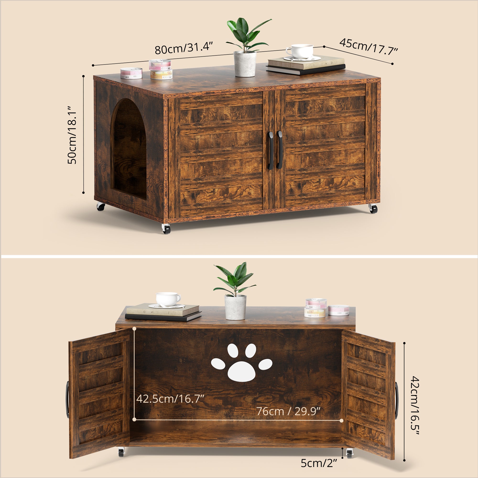 All-in-One Cat Litter Box Enclosure – Modern Hidden Furniture for Litter & Cat Bed EJ-EN010