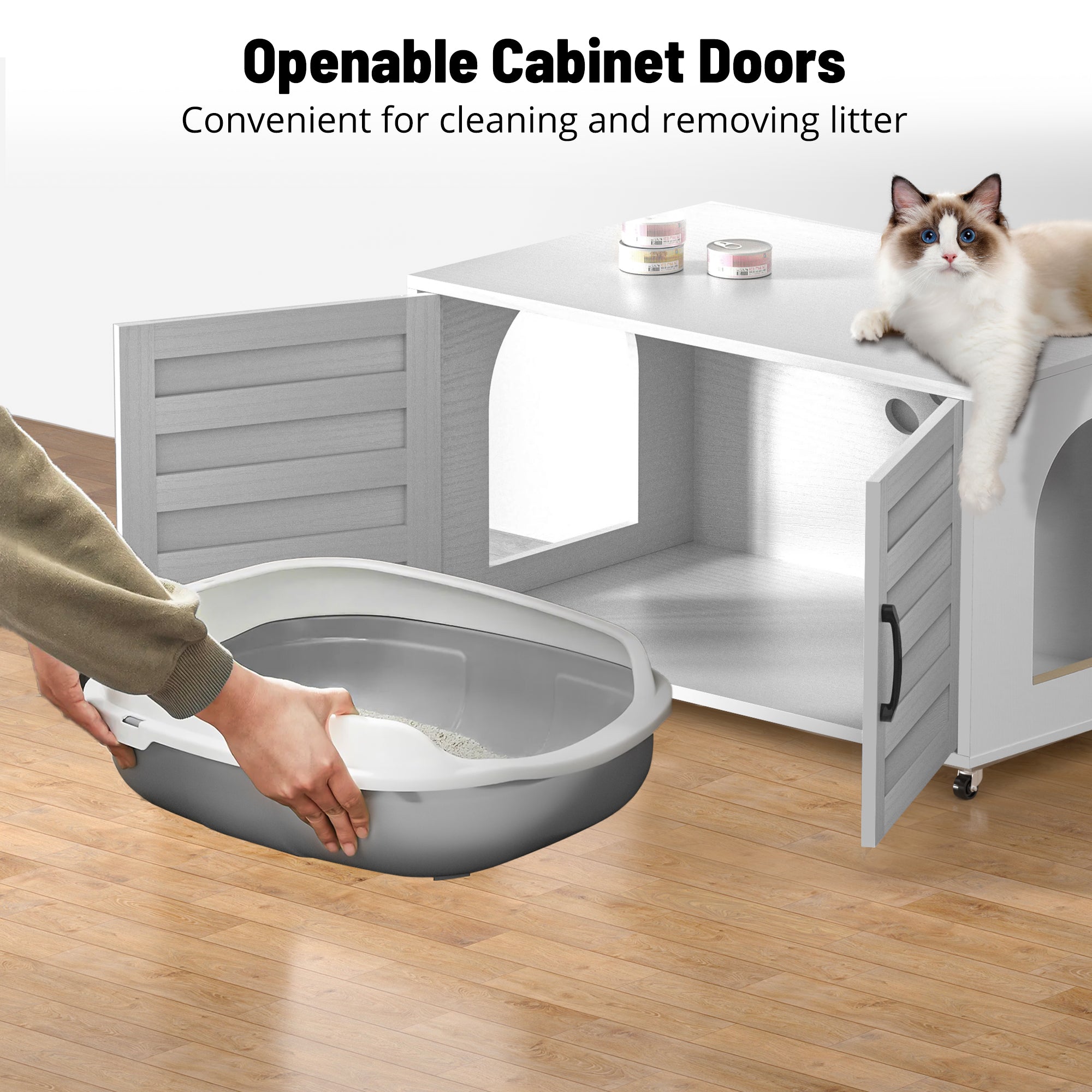 All-in-One Cat Litter Box Enclosure – Modern Hidden Furniture for Litter & Cat Bed EJ-EN010