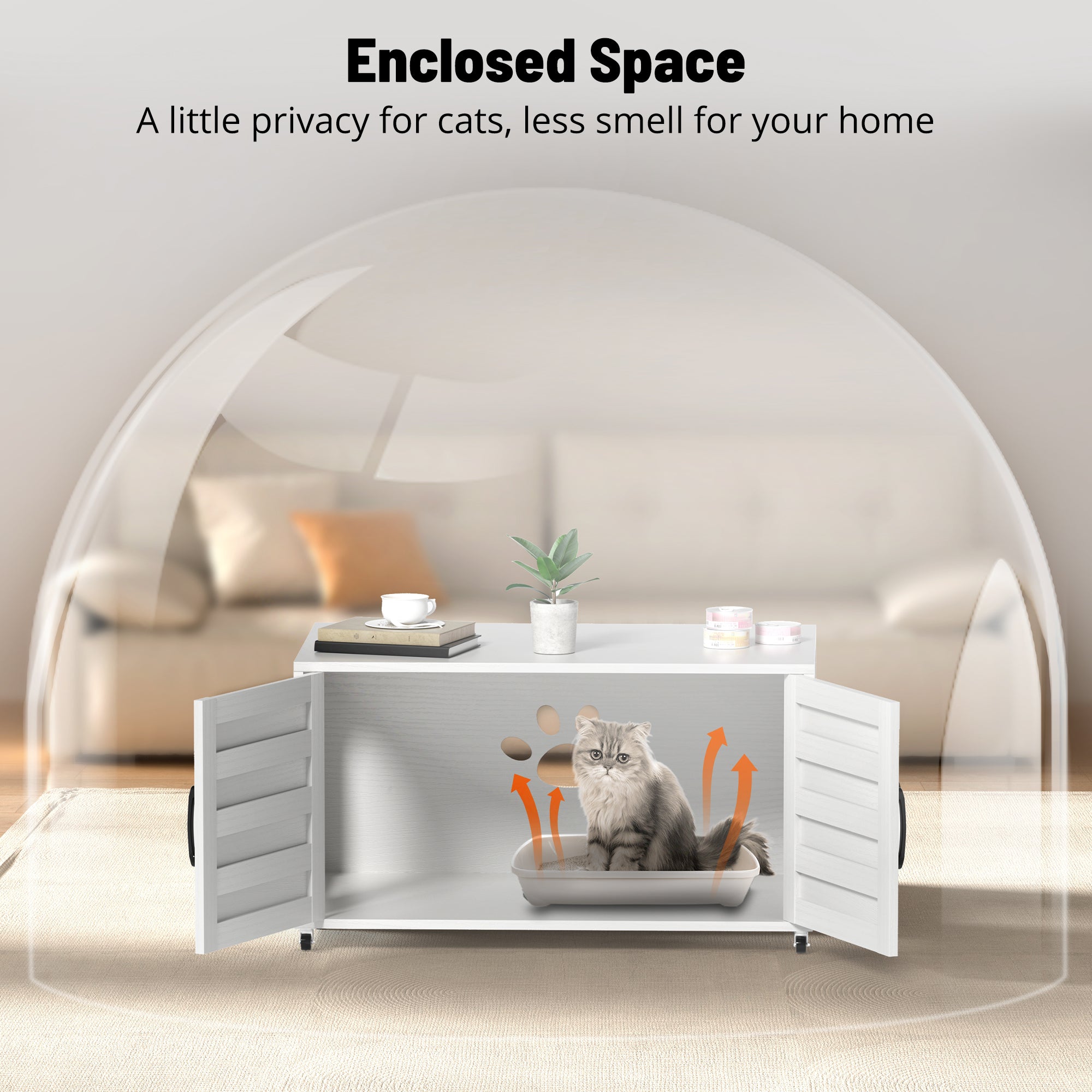 All-in-One Cat Litter Box Enclosure – Modern Hidden Furniture for Litter & Cat Bed EJ-EN010