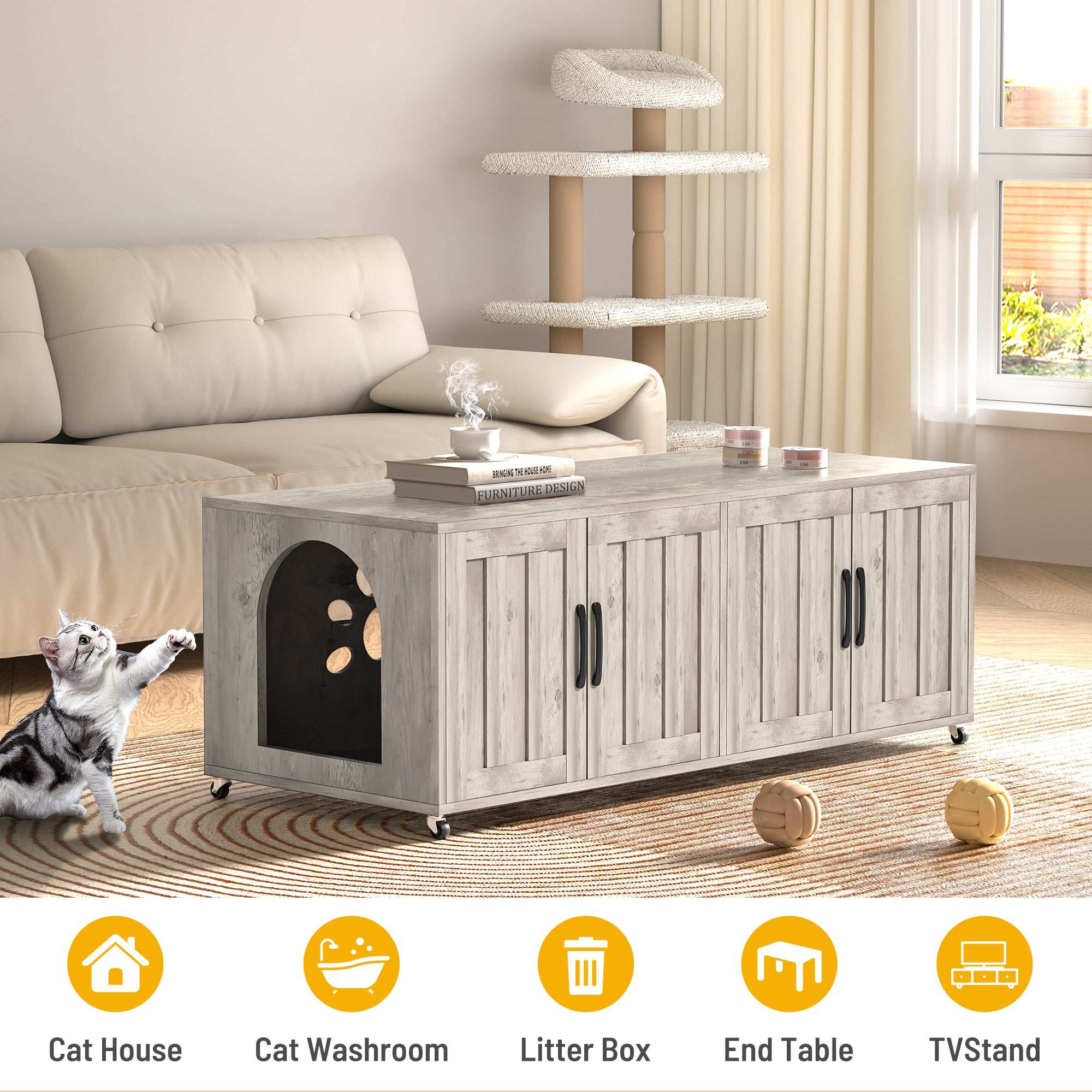 Multi-Funcitional Design
Private Cat Litter Box
Cat House
TV Stand/Sideboard
End Table
