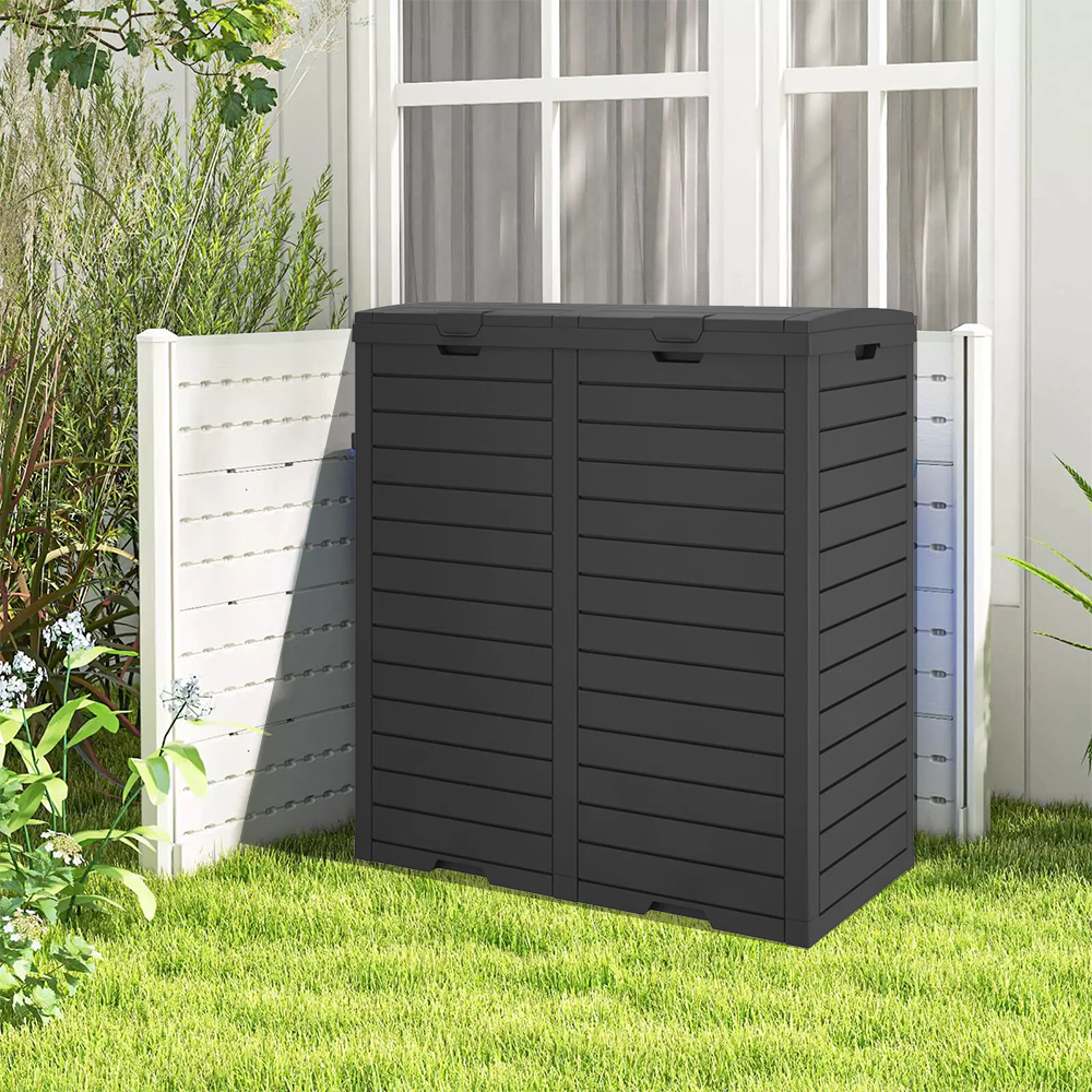 62 Gallon Dual Outdoor Trash Can with Lid-Black