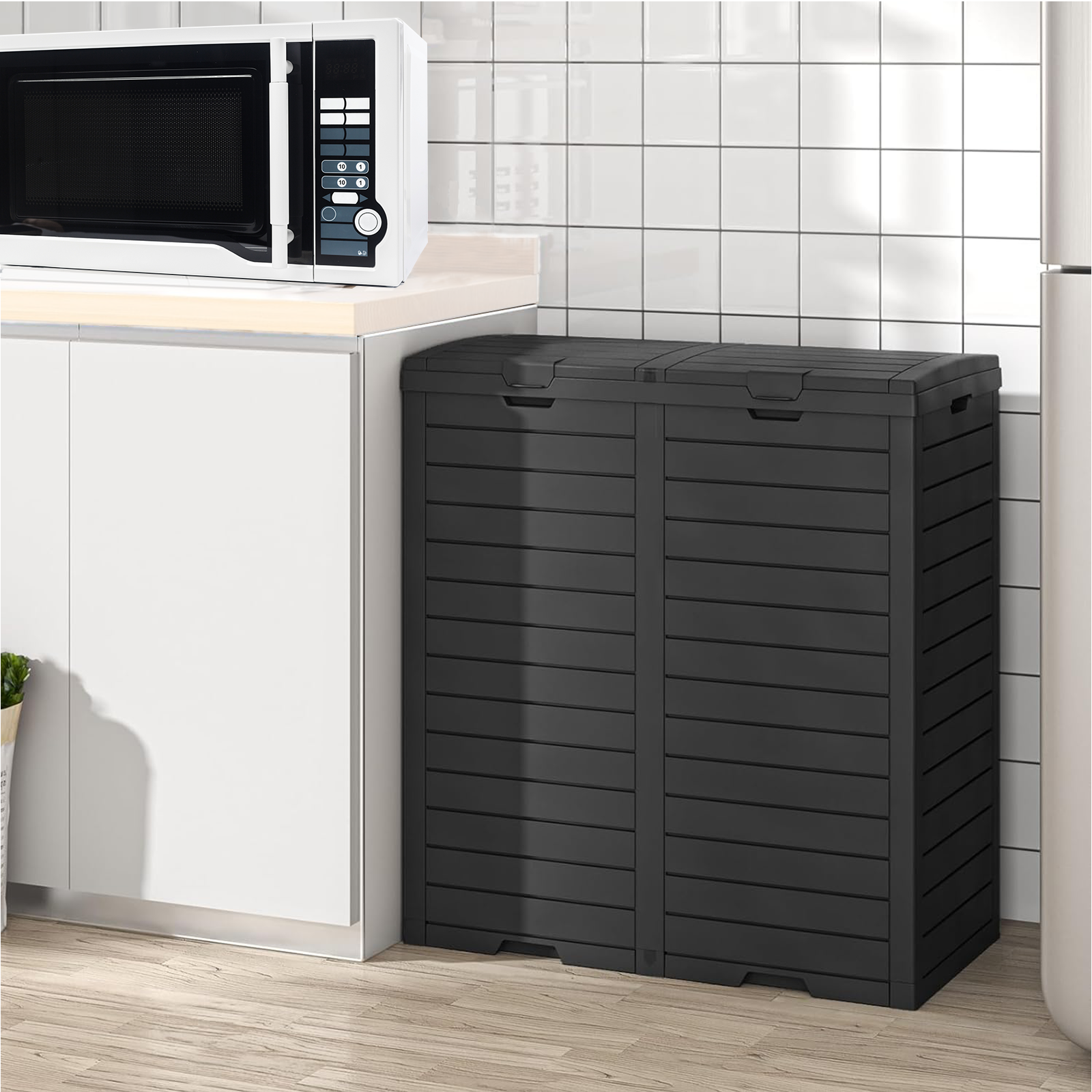 62 Gallon Dual Outdoor Trash Can with Lid-Black