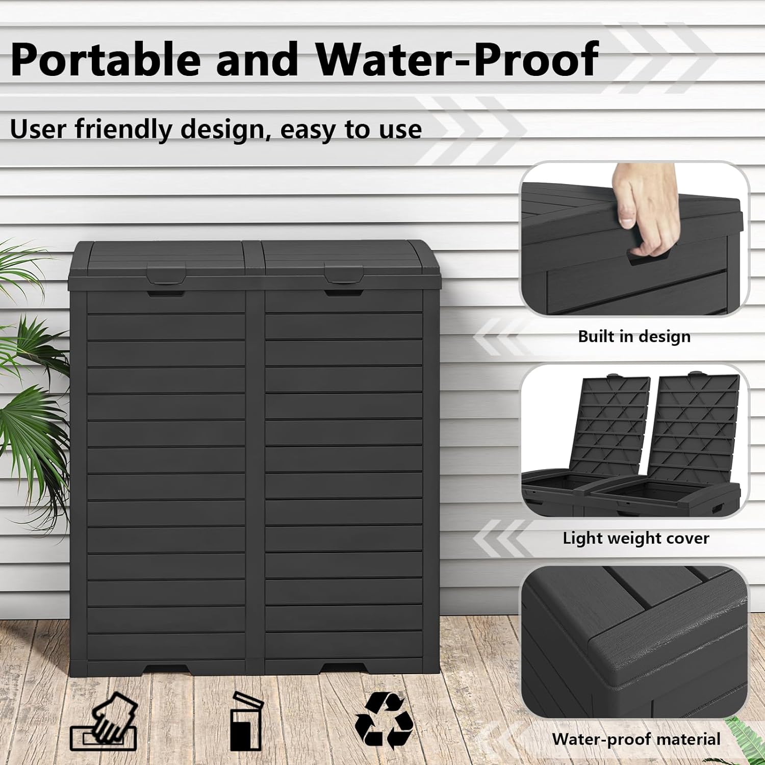 62 Gallon Dual Outdoor Trash Can with Lid-Black