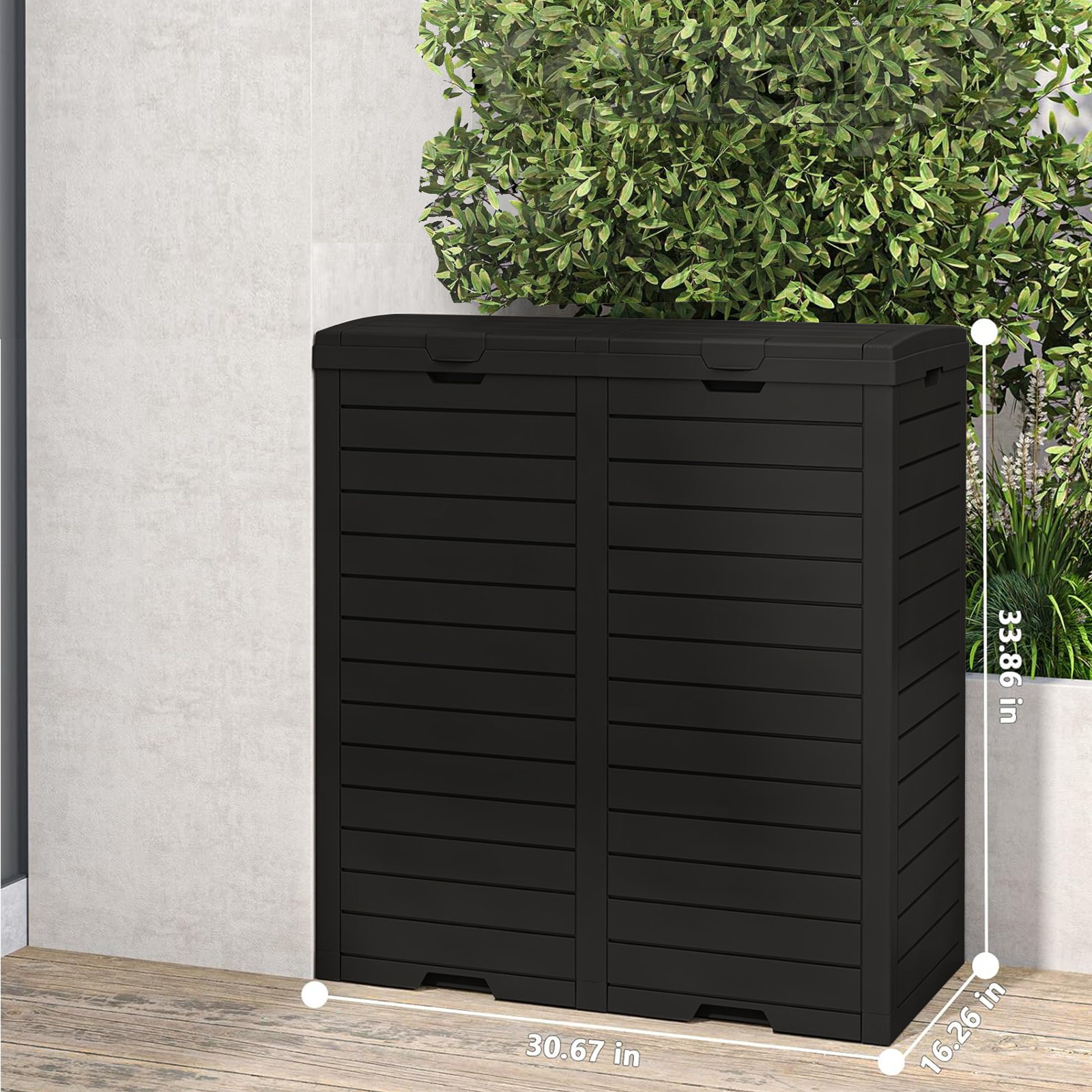 62 Gallon Dual Outdoor Trash Can with Lid-Black