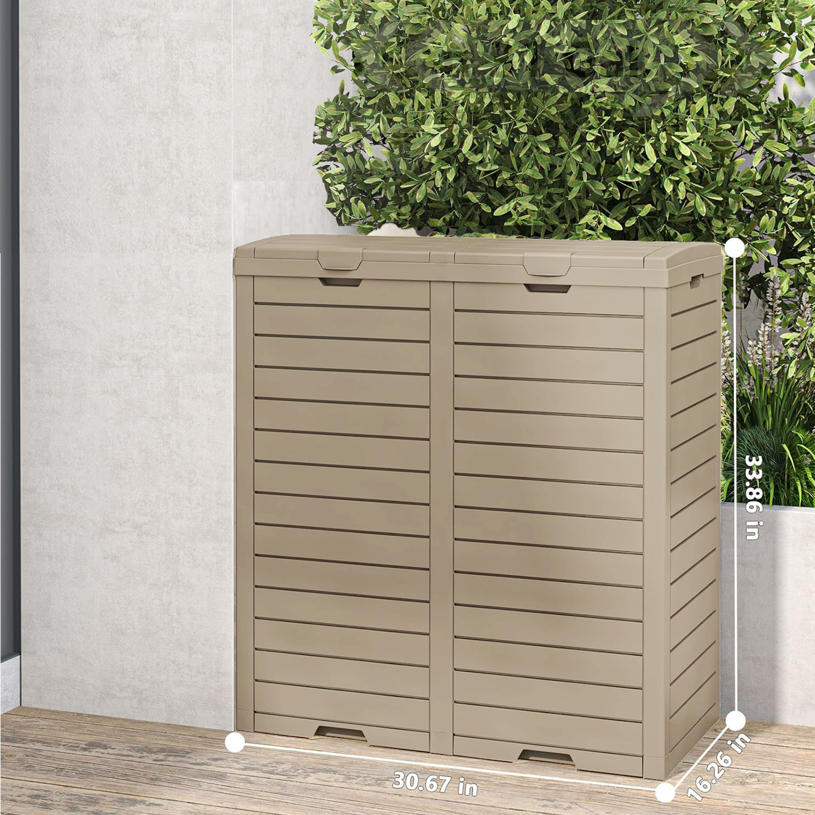 62 Gallon Dual Outdoor Trash Can with Lid-Brown